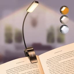 Gritin 9 LED Rechargeable Book Light for Reading in Bed - Eye Caring 3 Color Temperatures,Stepless Dimming Brightness,80 Hrs Runtime Small Lightweight Clip On Book Reading Light for Studying Black
