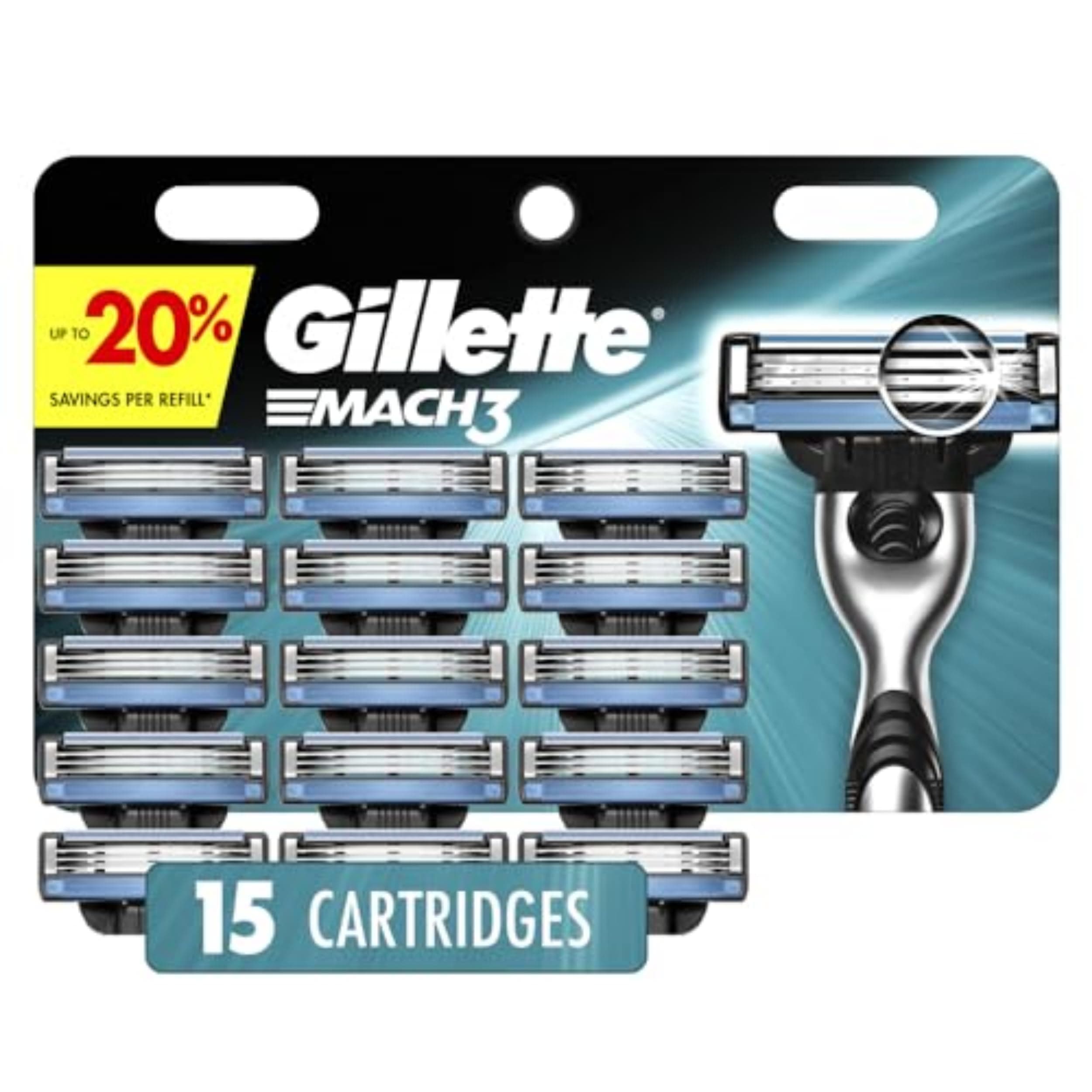 Gillette Mach3 Razor Blades for Men, 3-Blade Razor Refills, 15 Count 15 Count (Pack of 1)