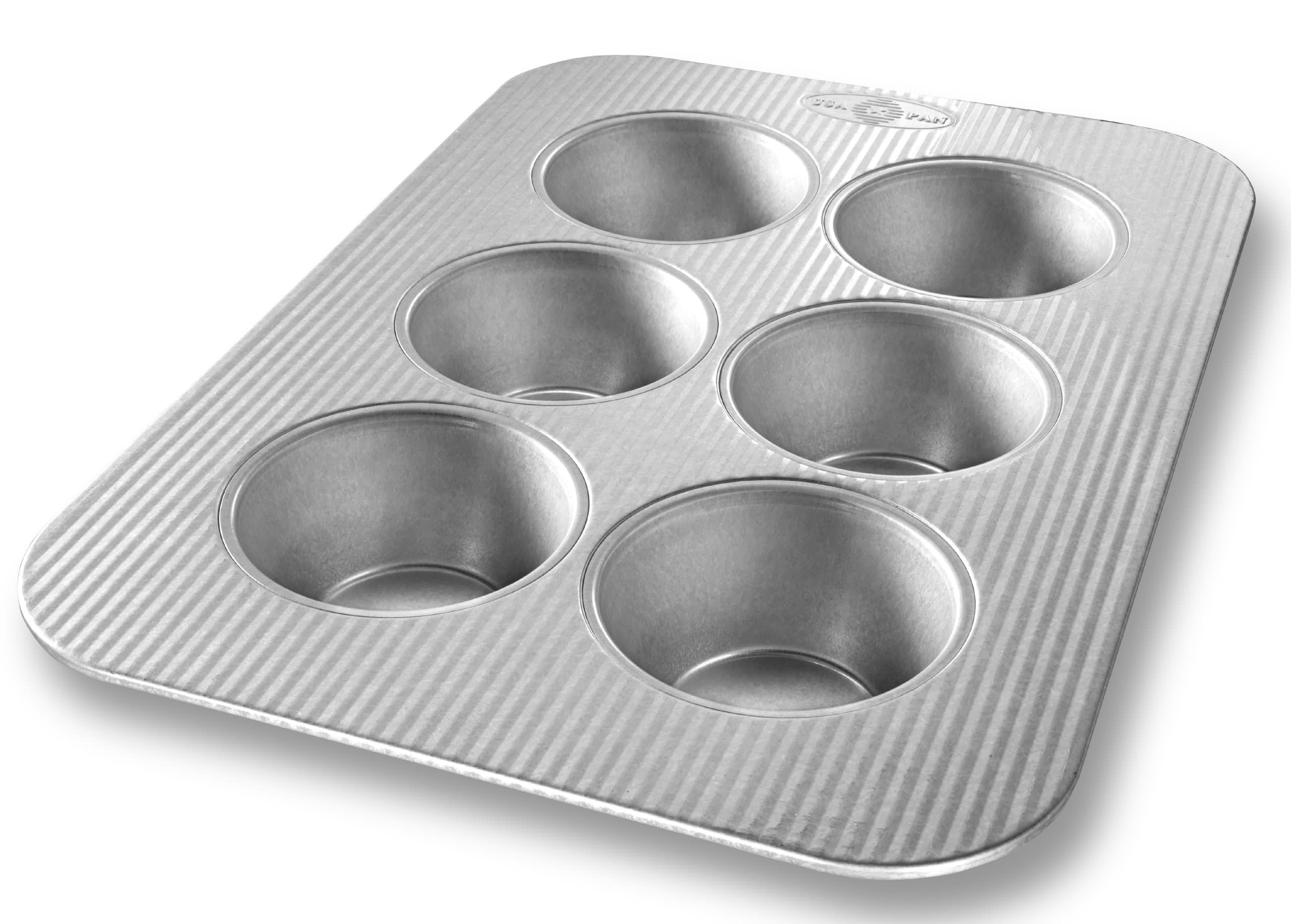 USA Pan Jumbo Texas Muffin Pan, 6 Well, Nonstick & Quick Release Coating, Aluminized Steel 6 Cup Jumbo Muffin Pan Muffin Pan