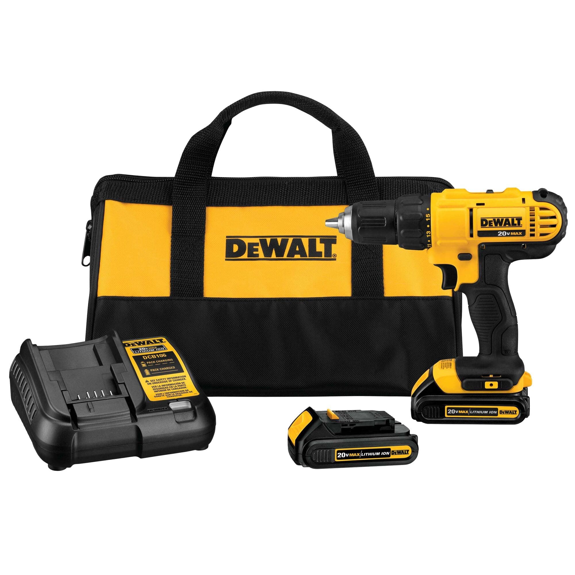DEWALT 20V Max Cordless Drill/Driver Kit, 2 Batteries and Charger Included (DCD771C2) Compact Drill/Driver