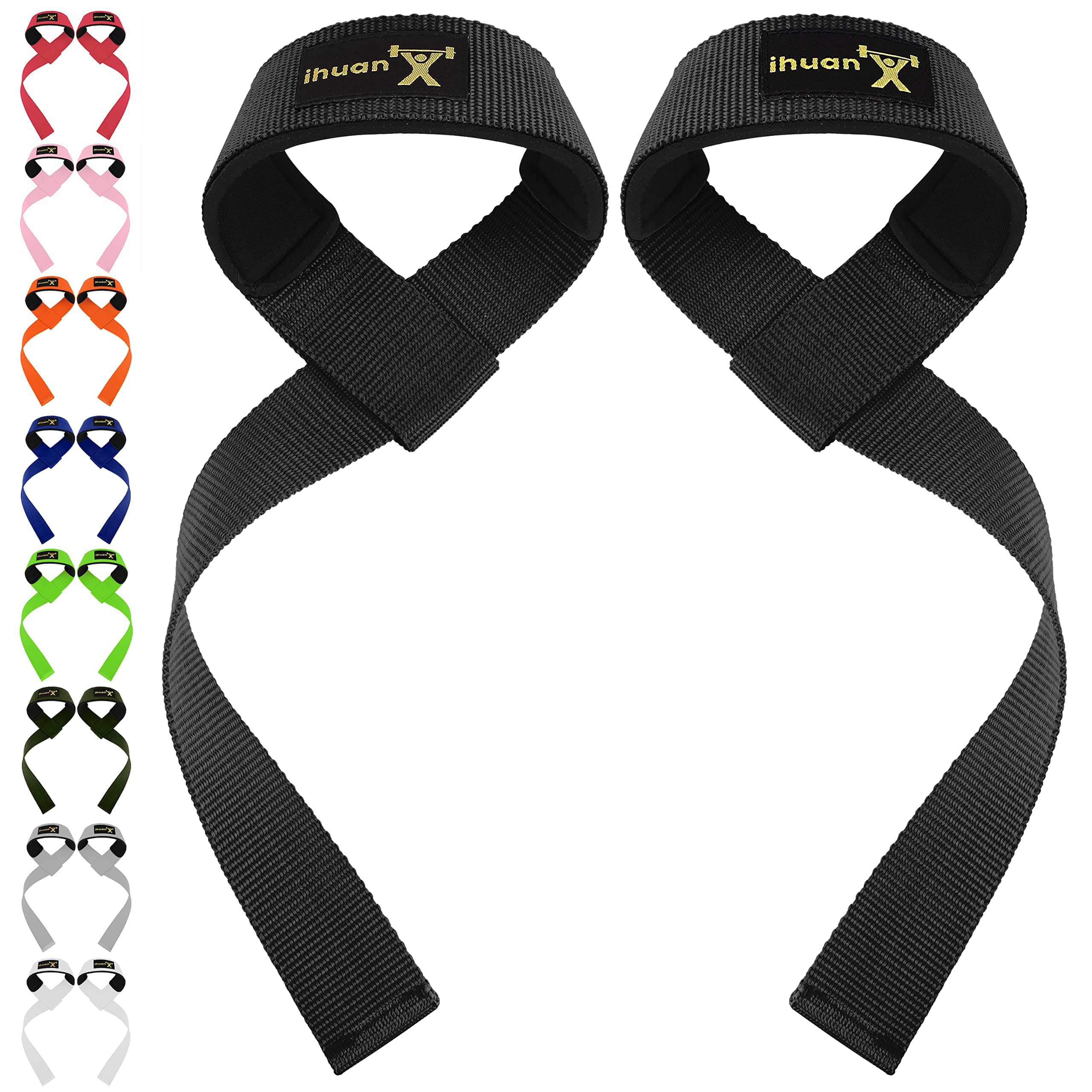 ihuan Wrist Straps for Weight Lifting - Lifting Straps for Weightlifting | Gym Wrist Wraps with Extra Hand Grips Support for Strength Training | Bodybuilding | Deadlifting black