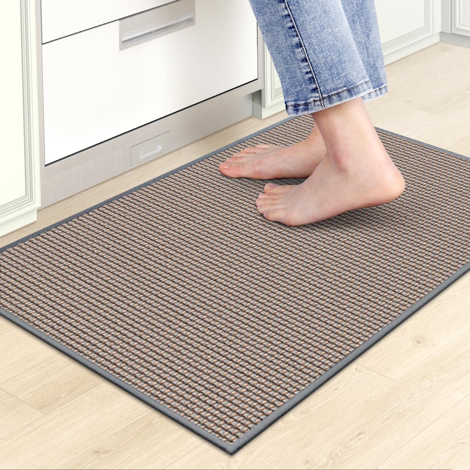 Kitchen Mats for Floor, Kitchen Rug, Nonskid, Washable, Absorbent Kitchen Runner Rug for in Front of Sink, Entryway, Rubber Backing Indoor Door Mat, Farmhouse Style Standing Mat, 17.3"x28", Grey Grey 1'5" x 2'4" (Rectangular)