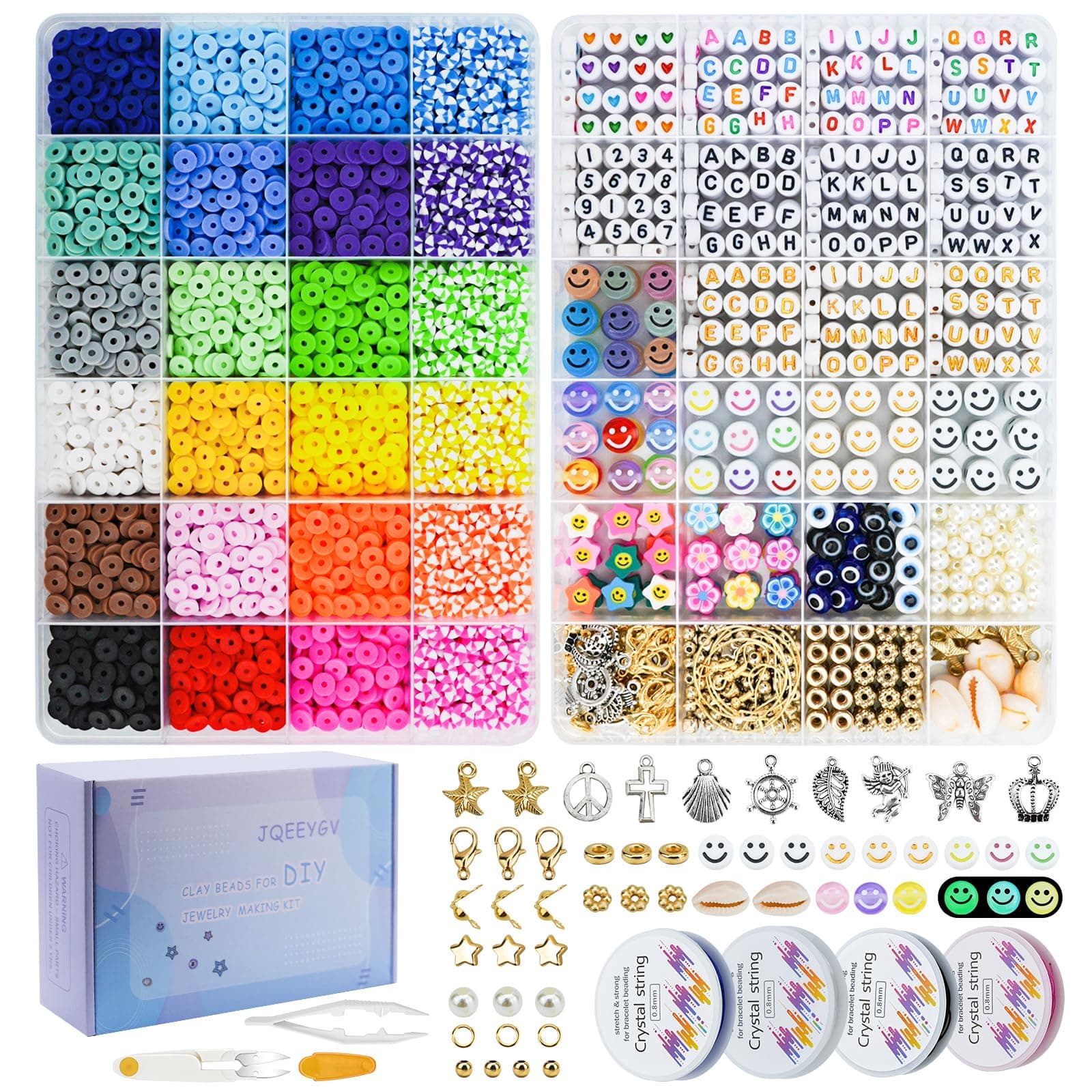 JQEEYGV Friendship Bracelet Kit, 2 Boxs 7300Pcs Clay Beads for Bracelet Making Kit with Number Letter Beads DIY Jewelry Charms Making Crafts Gifts for Girls Ages 6-12 7300pcs 24colors