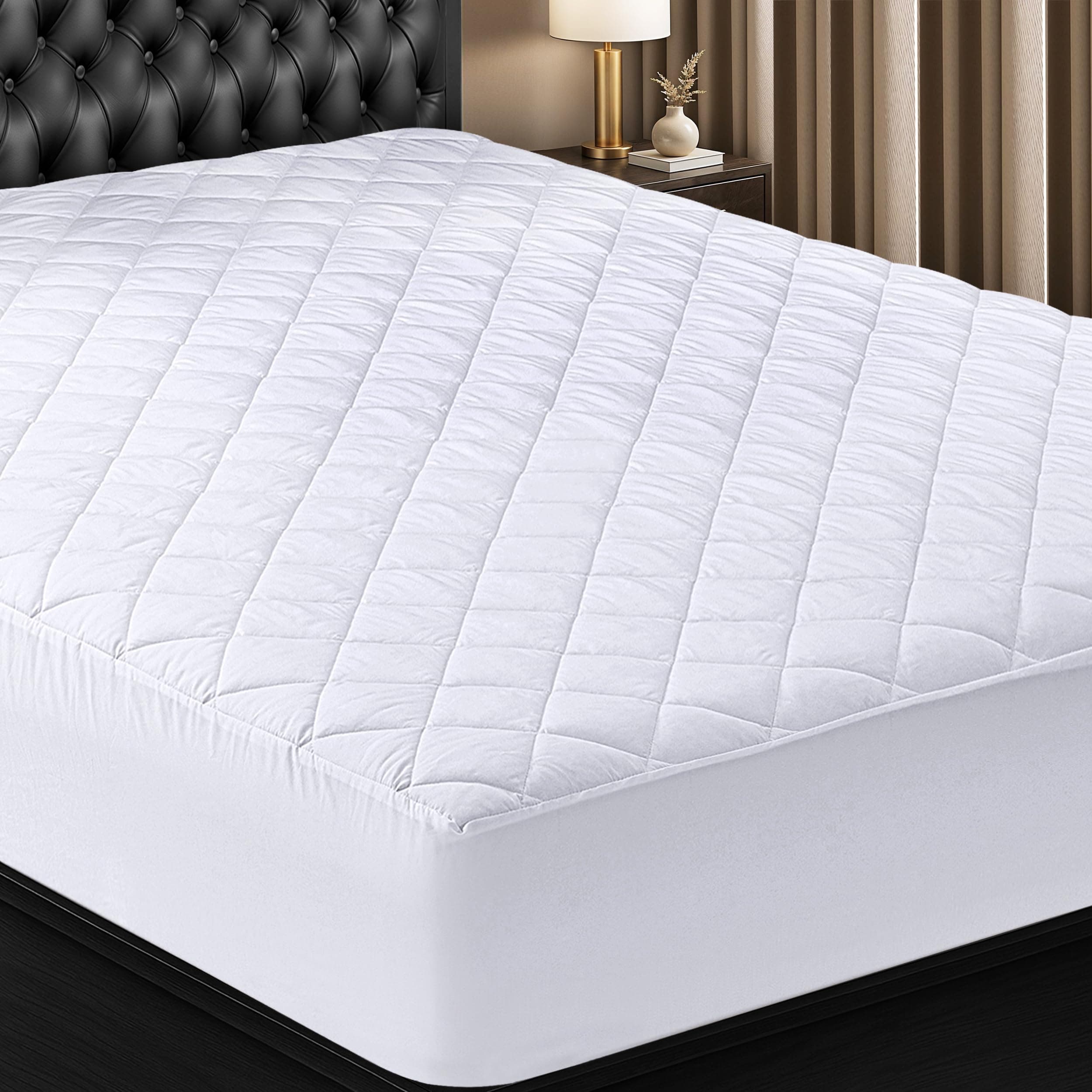 Utopia Bedding Quilted Fitted Mattress Pad, Queen Size, Elastic Fitted Mattress Topper Protector and Cover Stretches up to 16 Inches Deep, Machine Washable (White) White Queen (Pack of 1)
