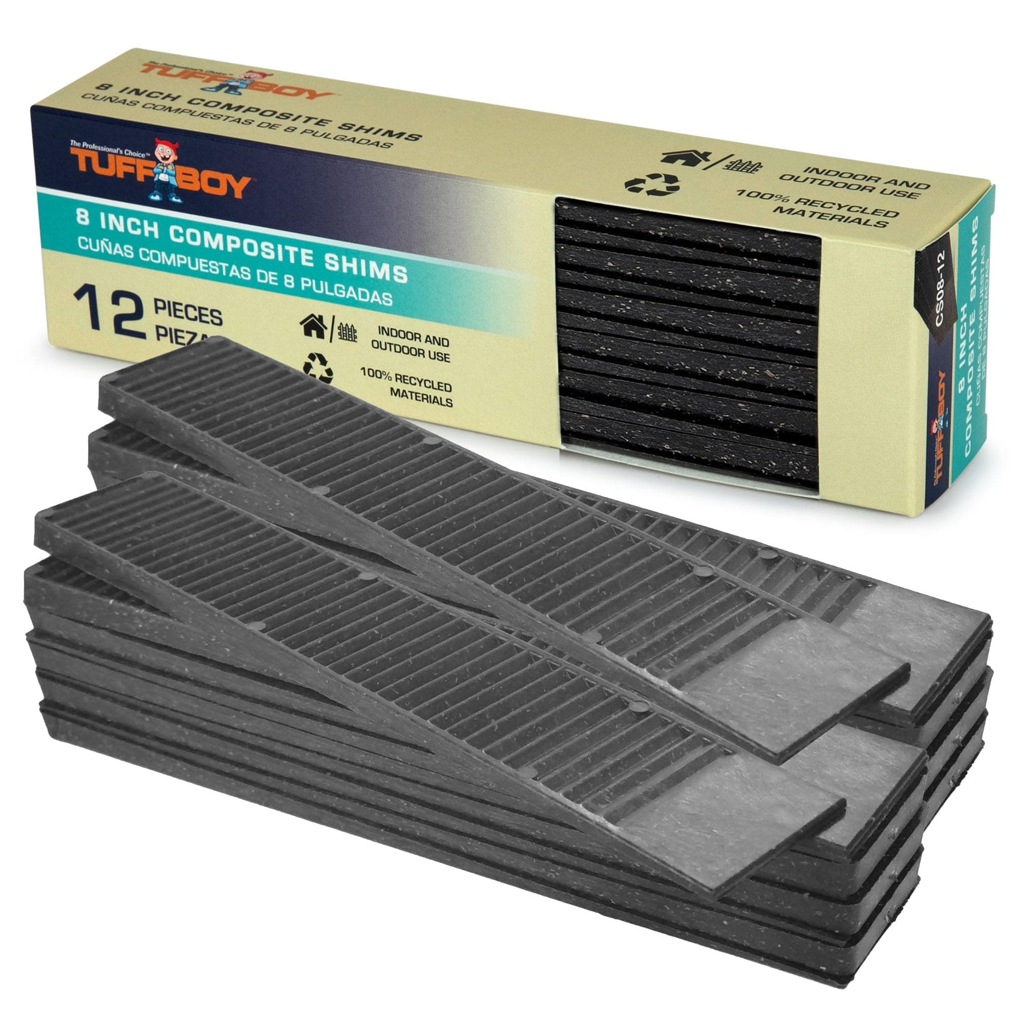 Composite Shims and Leveling Wedges (12 Pack, 8") - Made in USA - Extreme Load Support Plastic Shims for Leveling - Table, Floor, Doors, Toilet, and Furniture Levelers