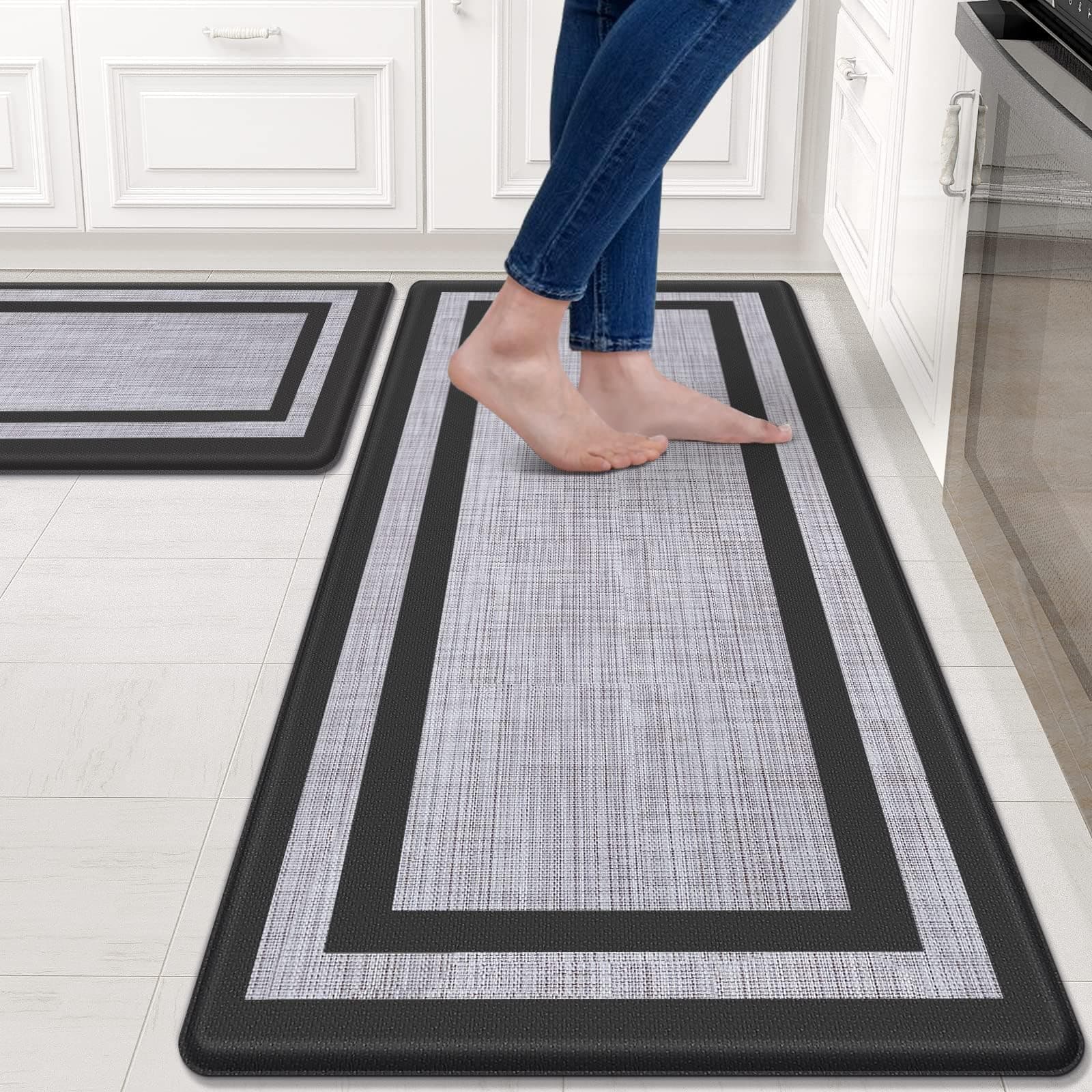 Mattitude Kitchen Mats Set of 2,Cushioned Anti-Fatigue Non-Skid Rug Sets Ergonomic Comfort Standing Mat for Kitchen, Floor, Office, Sink, Laundry, Black and Gray Black 17.3" x 47 "+ 17.3" x 29 "--0.40 inches