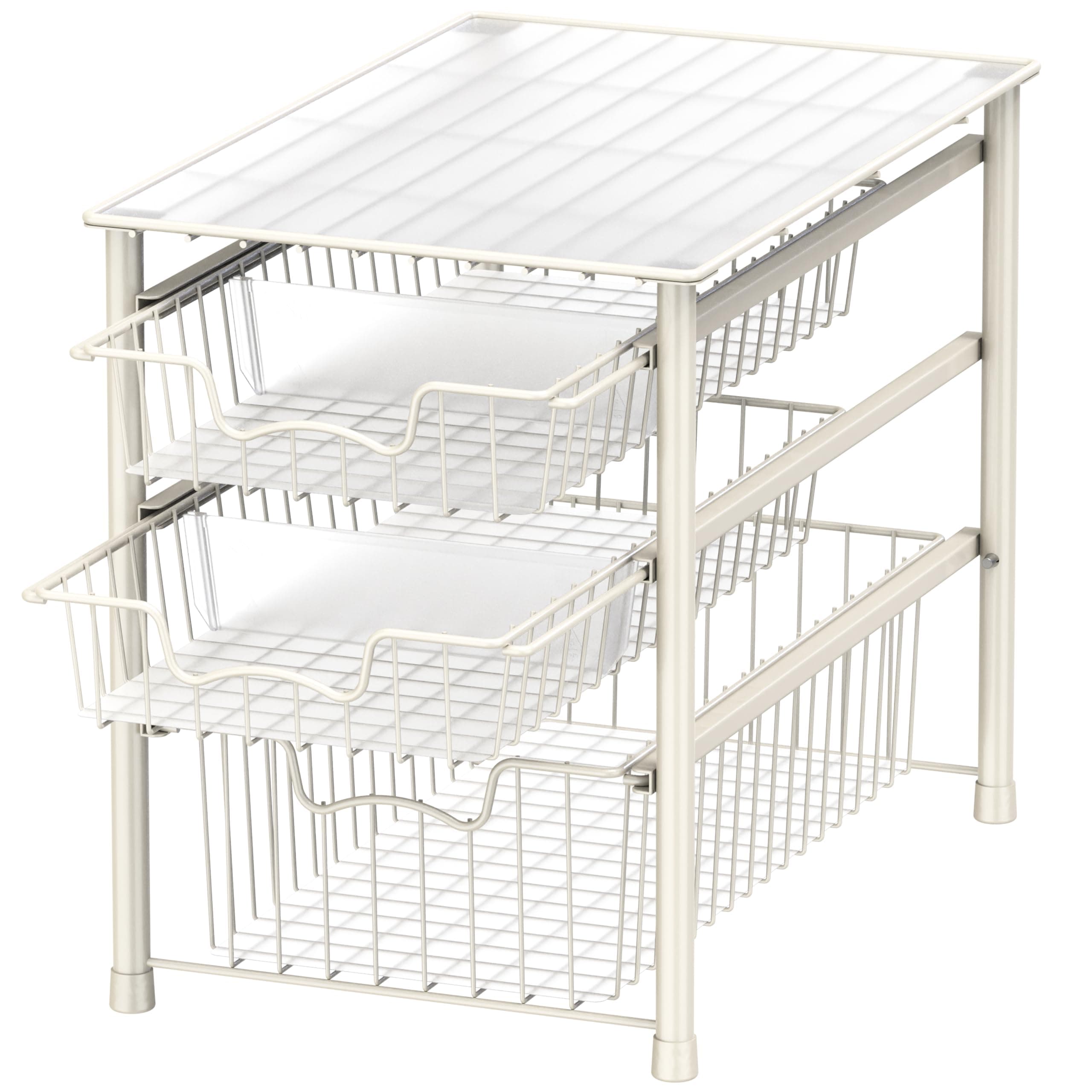 Simple Houseware 3-Tier Stackable Sliding Basket Storage Organizer Drawer for Bathroom and Kitchen, White 3-Tier White