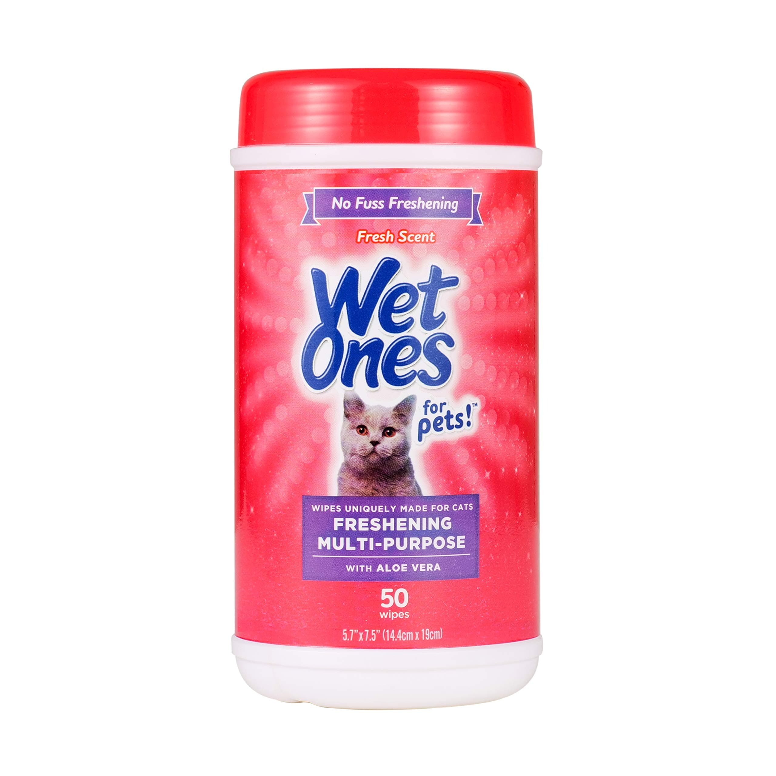 Wet Ones for Pets Freshening Multipurpose Wipes for Cats with Aloe Vera, Fresh Scent - Easy to Use Cat Cleaning Wipes for Pet Grooming in Canister, 50 Count Cat Wipes 50 Count (Pack of 1)
