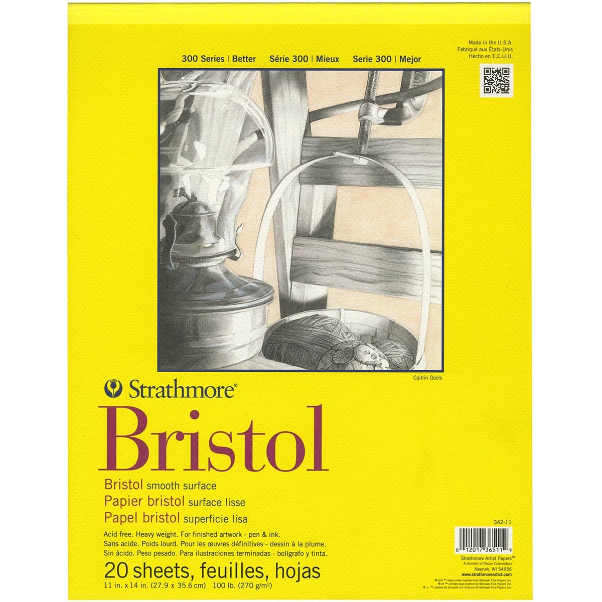 Strathmore 300 Series Bristol Paper Pad, Smooth, Tape Bound, 11x14 inches, 20 Sheets (100lb/270g) - Artist Paper for Adults and Students - Markers, Pen and Ink Smooth 11x14 Tape Binding Paper Pad