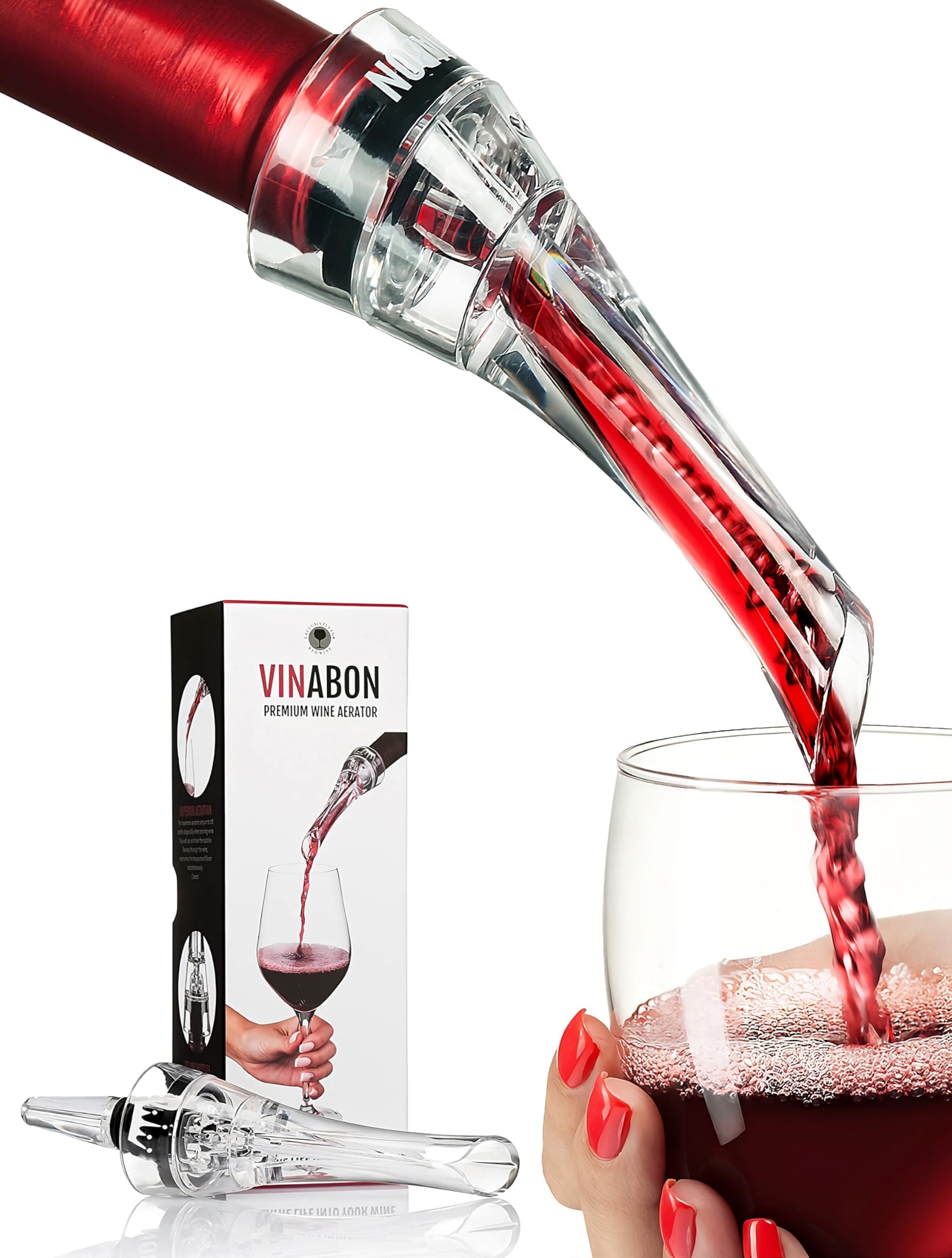 VINABON Wine Aerator Pourer Spout – Updated 2026 Professional Wine Aerator for Superior Flavor, Enhanced Bouquet & Rich, Smooth Finish. No-Leak, No-Drip, Spill-Free Design. Includes Wine Guide eBook