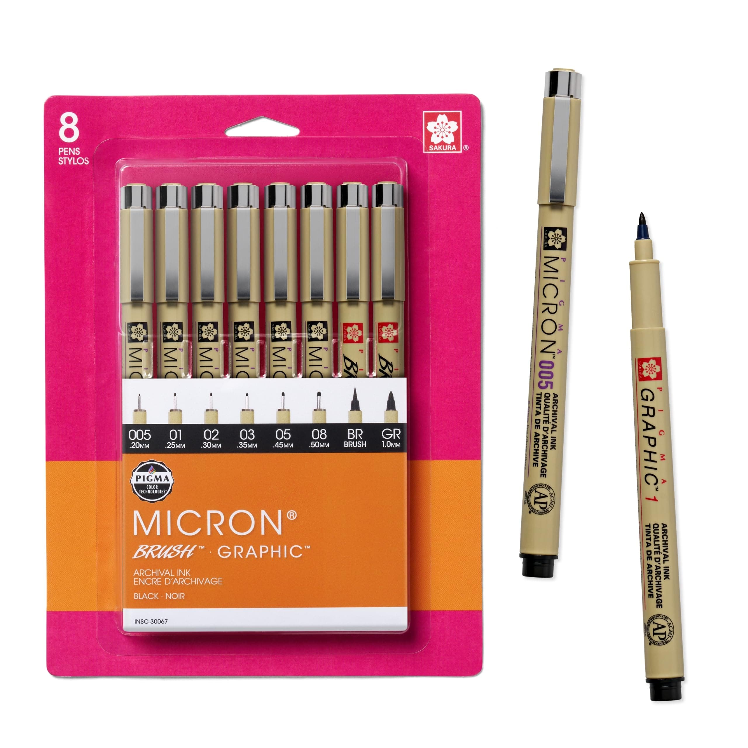 SAKURA Pigma Micron Fineliner Pens - Archival Black Ink Pens - for Writing or Drawing for Artists, Crafters & DIY Gifts Projects - Assorted Point Sizes - 8 Count Black 1 Count (Pack of 8) Ink Pen Set