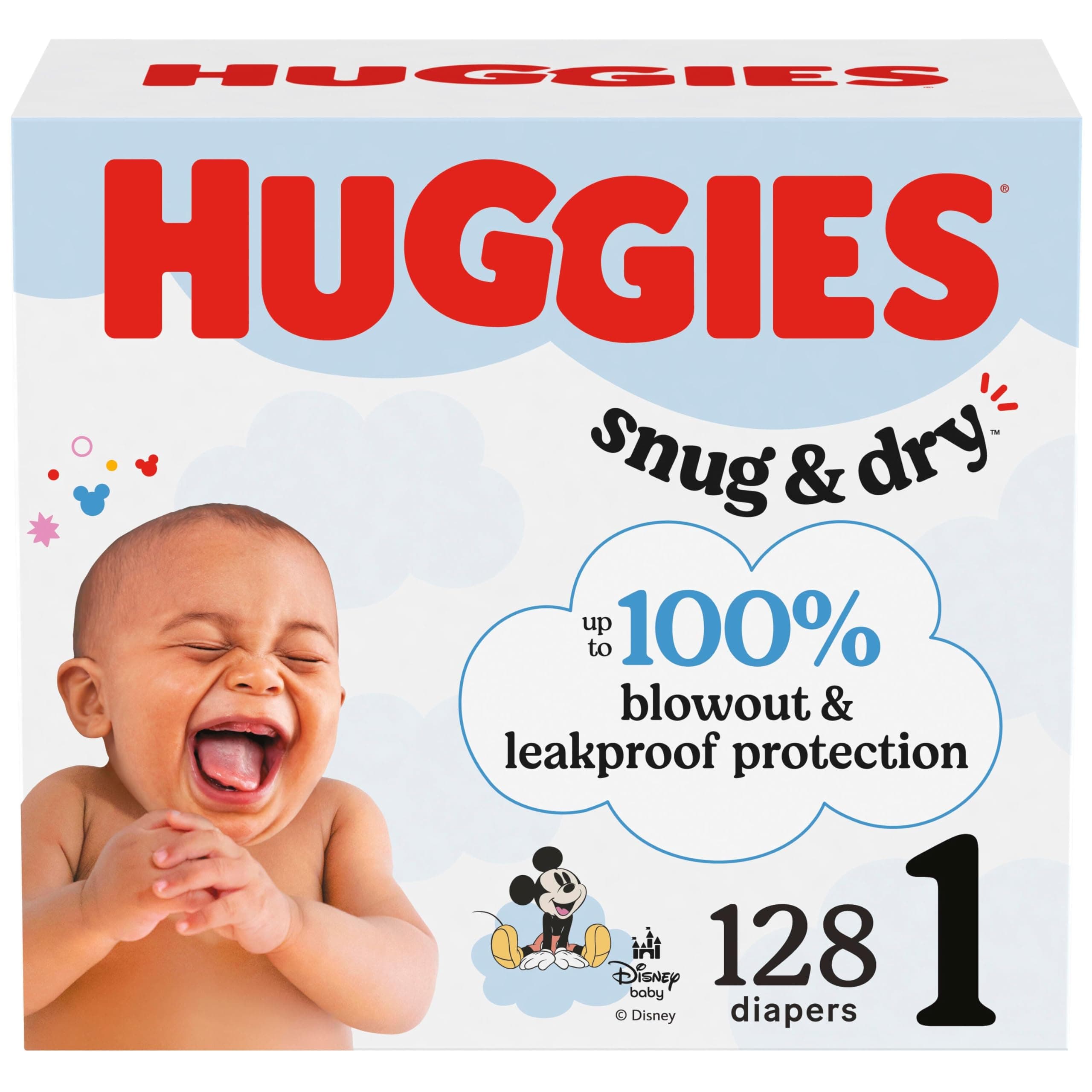 Huggies Size 1 Diapers, Snug & Dry Newborn Diapers, Size 1 (8-14 lbs), 128 Count, Packaging May Vary Size 1 128