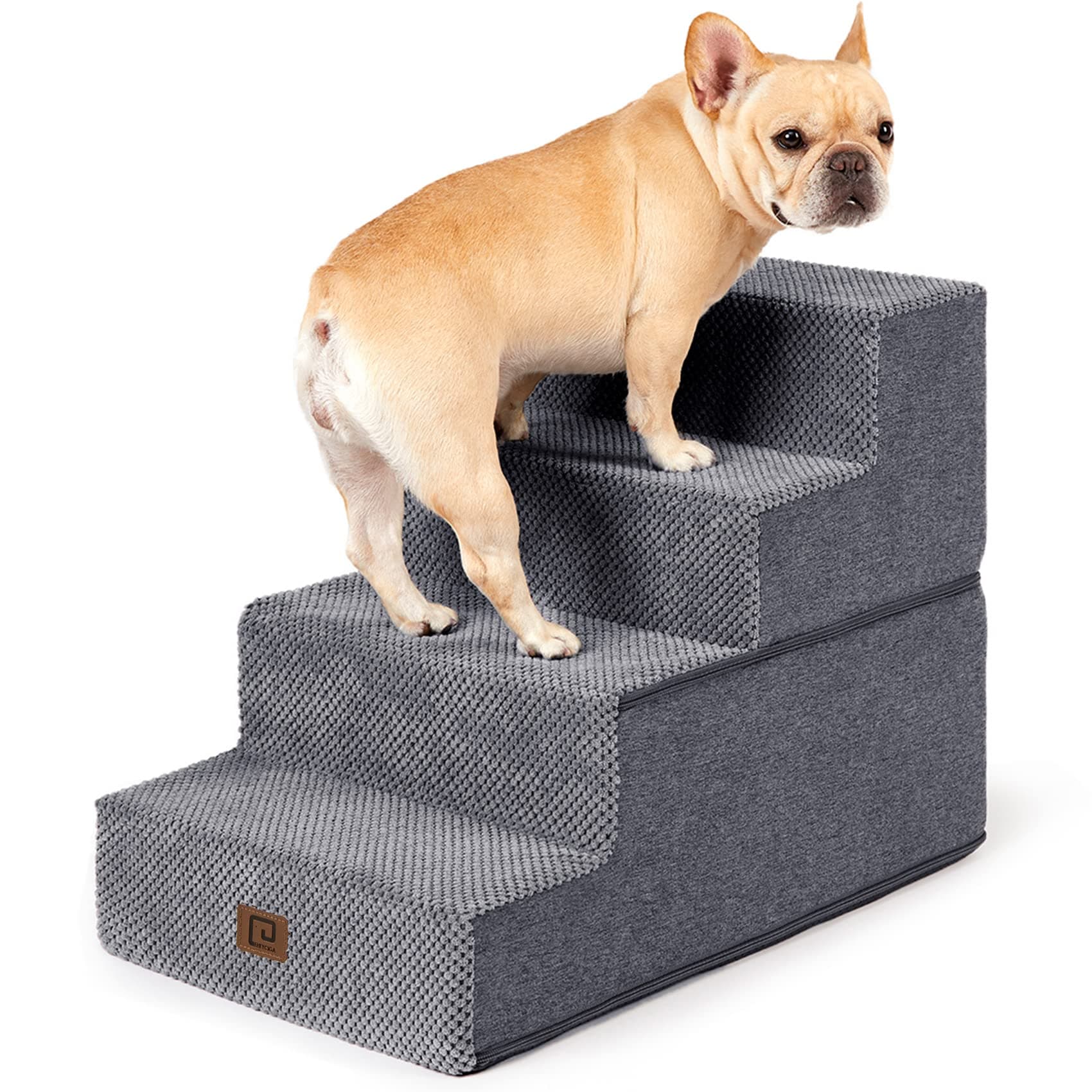 EHEYCIGA Dog Stairs for Bed 18" H, 4-Step Dog Steps for High Bed, Pet Steps for Small Dogs and Cats, Non-Slip Balanced Pet Ramp Indoor, Grey Grey 4 Standard 15" x 24" x 18"