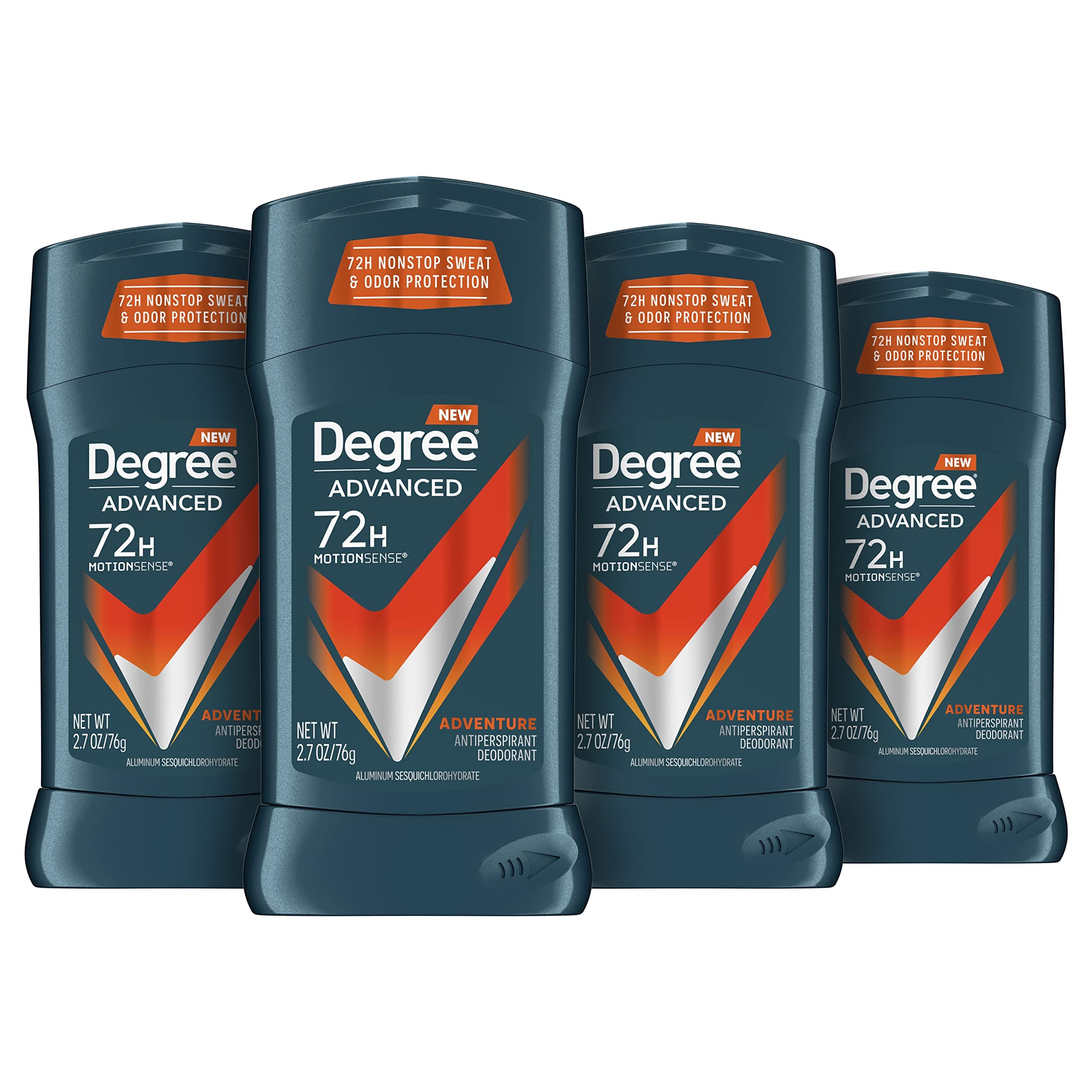 Degree Men Antiperspirant Deodorant Adventure Antiperspirant For Men With MotionSense Technology 2.7 oz, Pack of 4 2.7 Ounce (Pack of 4) Adventure