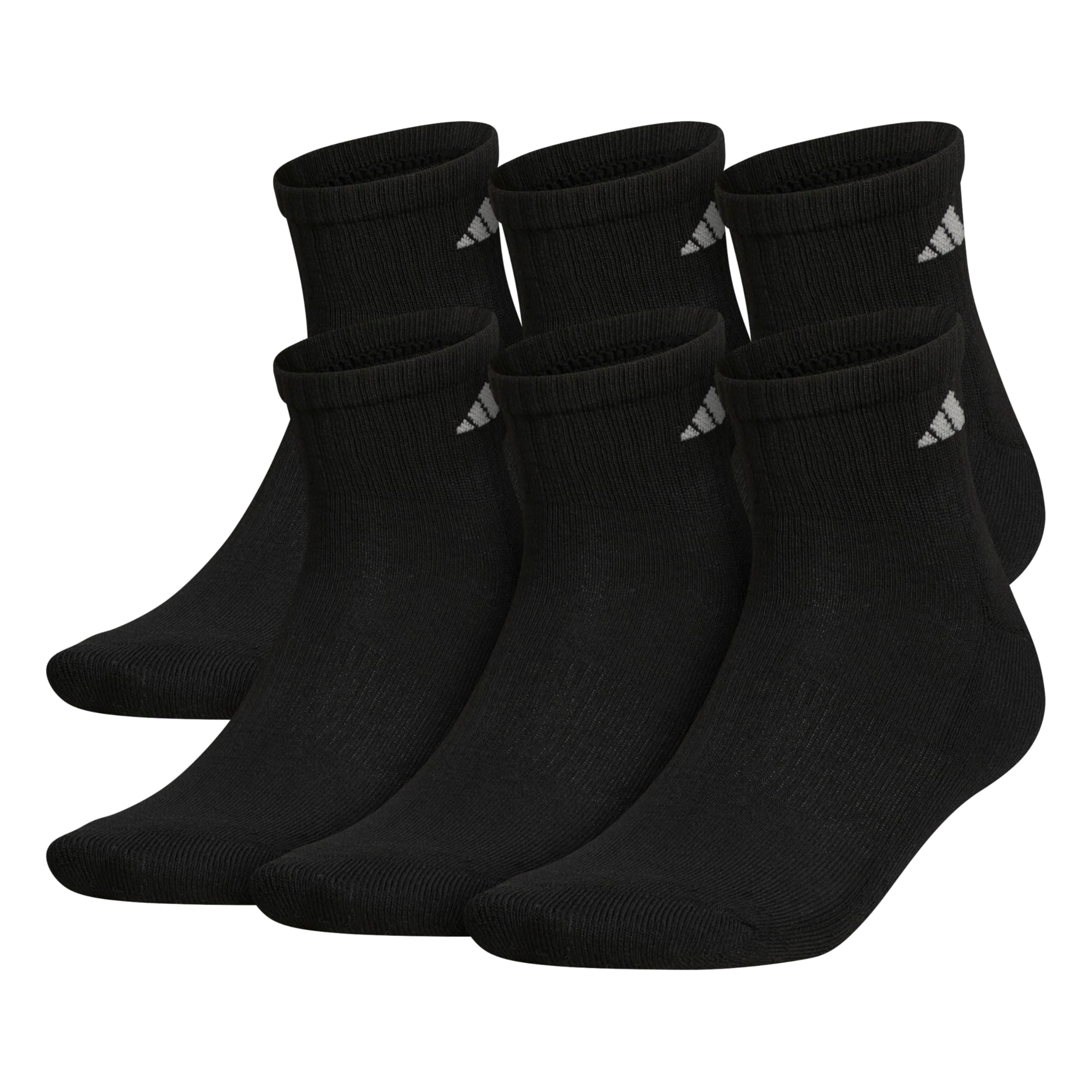 adidas Men's Athletic Cushioned 6-Pack Quarter, Athletic Cushioned Quarter Ankle Socks for Men with Arch Support Large Black/Aluminum 2