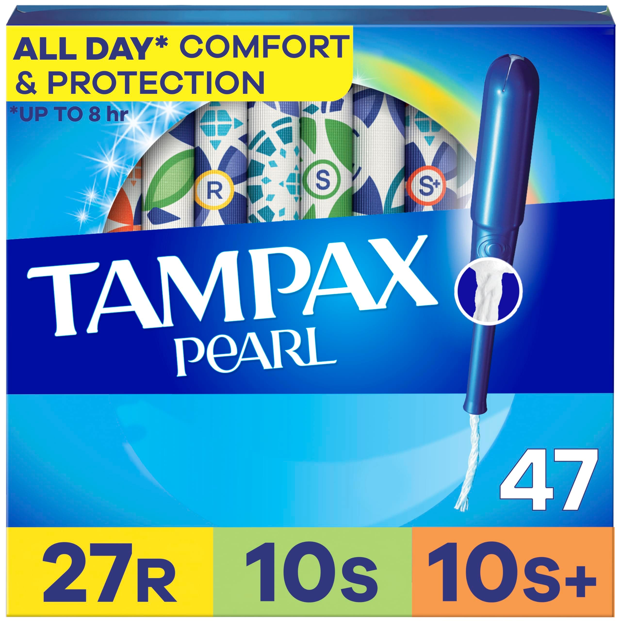 Tampax Pearl Tampons for Women Multipack, with LeakGuard Braid, Regular/Super/Super Plus Absorbency, Unscented, 47 Count