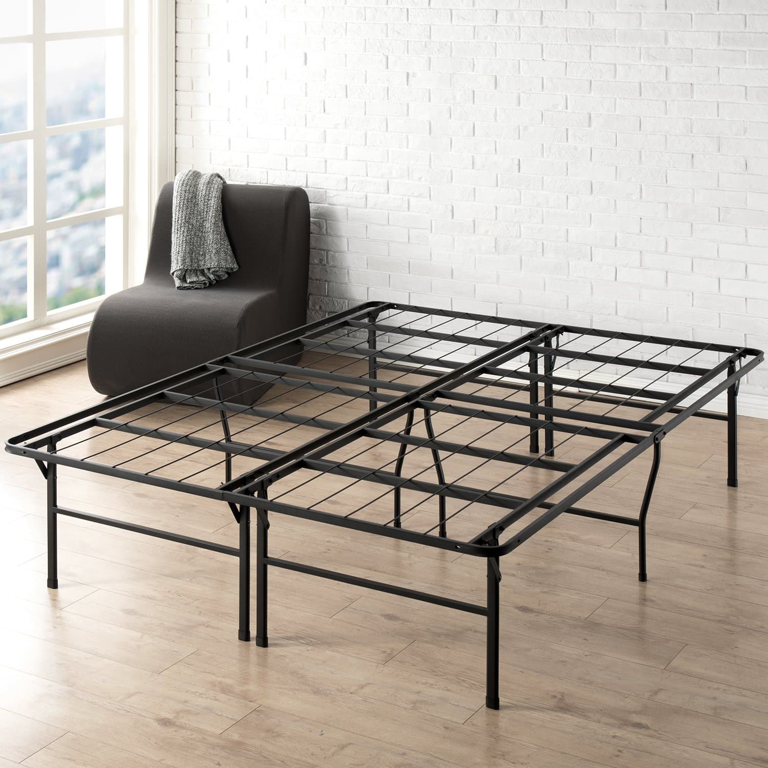 Best Price Mattress 18 Inch Metal Platform Beds w/ Heavy Duty Steel Slat Mattress Foundation (No Box Spring Needed), Black 18 Inch Cal King Metal Slats