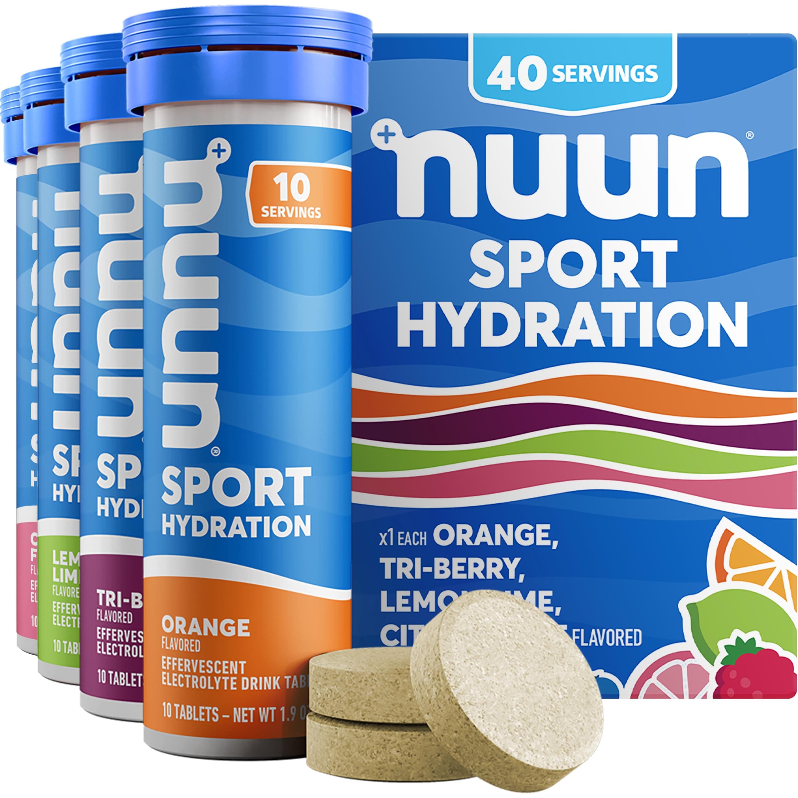 Nuun Sport Electrolyte Tablets with Magnesium, Calcium, Potassium, Chloride & Sodium, Gluten Free & Vegan, Mixed Flavors, 4 Pack (40 Servings Total) Citrus Berry Mix 40 Count (Pack of 1)