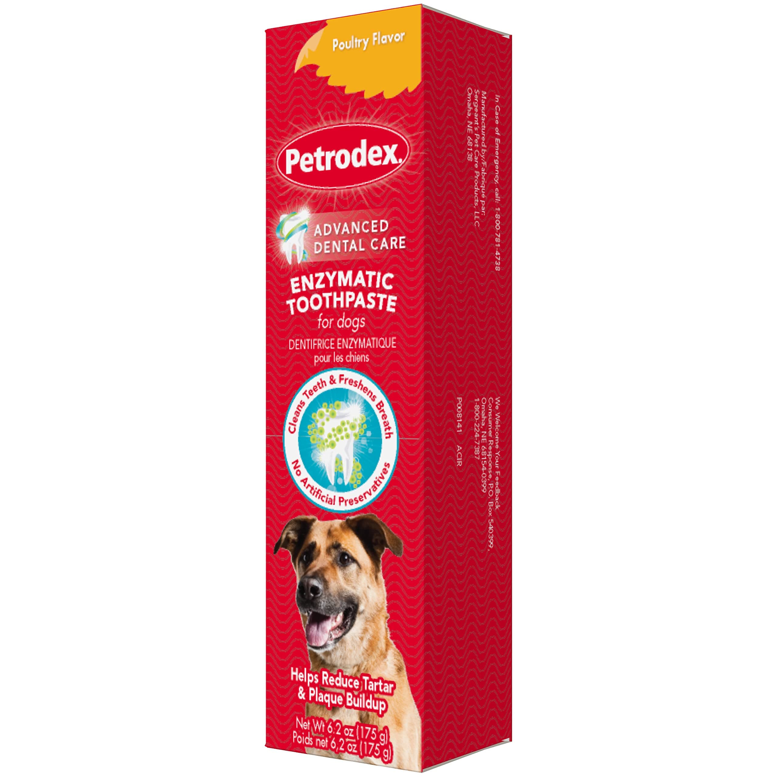 Petrodex Toothpaste for Dogs and Puppies, Cleans Teeth and Fights Bad Breath, Reduces Plaque and Tartar Formation, Enzymatic Toothpaste, Poultry Flavor, 6.2oz Poultry 6.2 Ounce (Pack of 1)