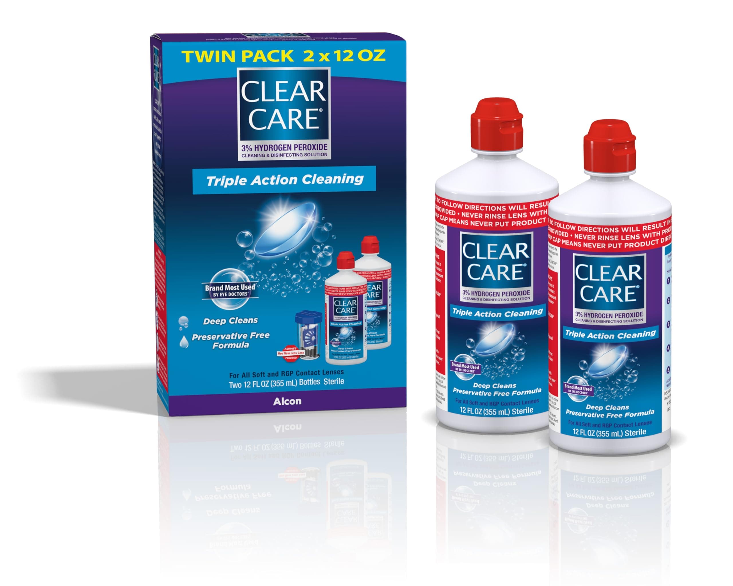 Clear Care Cleaning & Disinfecting Solution with Lens Case, Twin Pack,12 Fl Oz (Pack of 2) 12 Fl Oz, 2 Count (Pack of 1)
