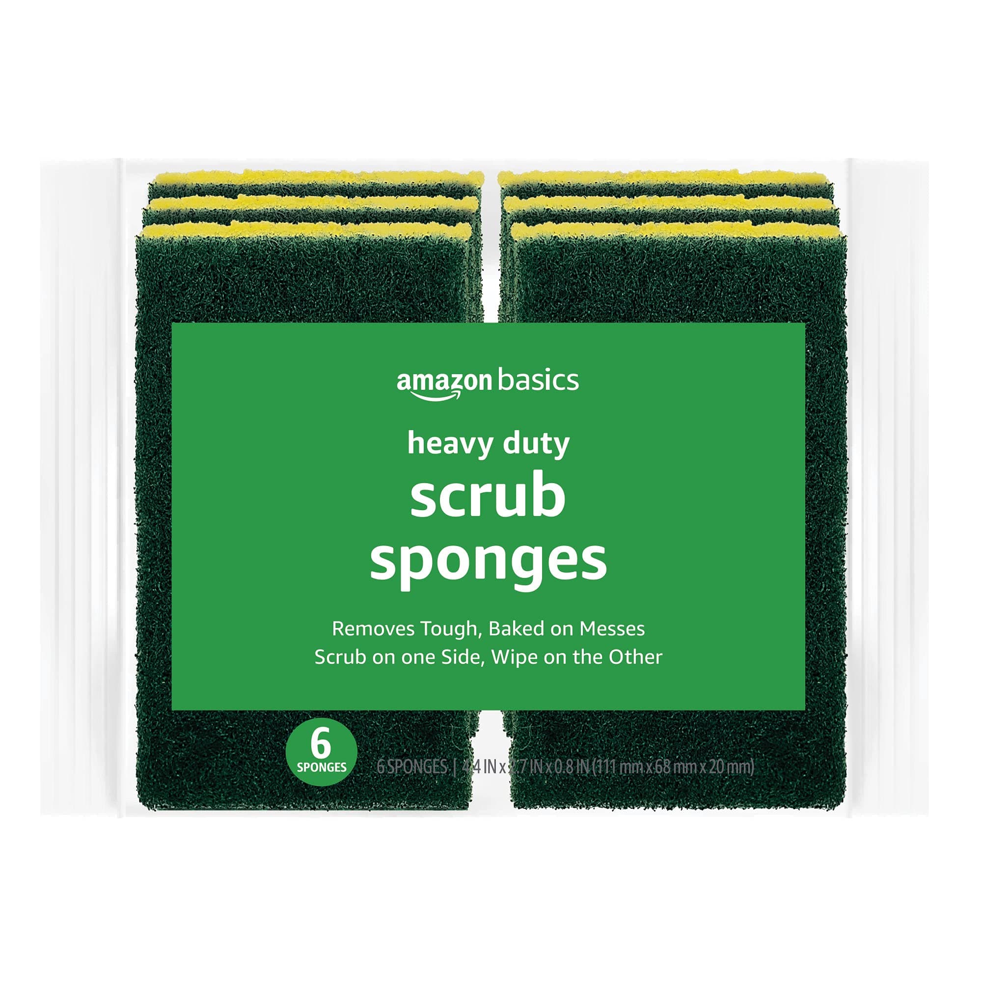 Amazon Basics Cleaning Sponges, Multipurpose, Heavy Duty Scrub Sponges, Yellow/Green, 6-Pack Heavy Duty 6-Pack