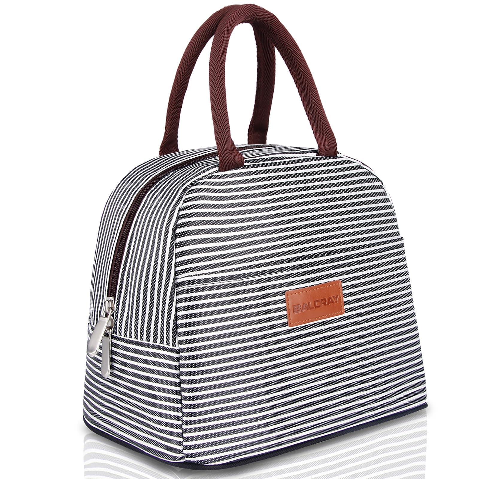 BALORAY Lunch Bag for Women Men Insulated Lunch Box for Adult Reusable Lunch Tote Bag for Work, Picnic or Travel(Black White Stripes) Black white stripes M