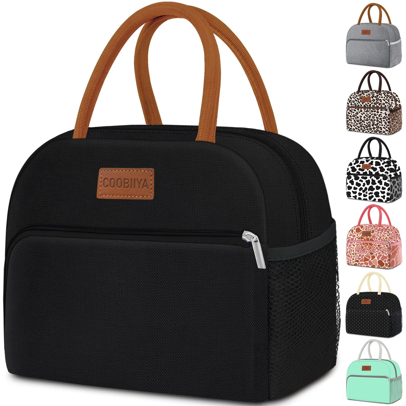 Coobiiya Lunch Box Lunch Bag for Women Adults Men, Reusable Cute Lunch Pail bag - Leakproof, Insulated Lunch Box Tote with Large Capacity, Cooler Lunch Container for Work/Travel/Office (Black) A-black