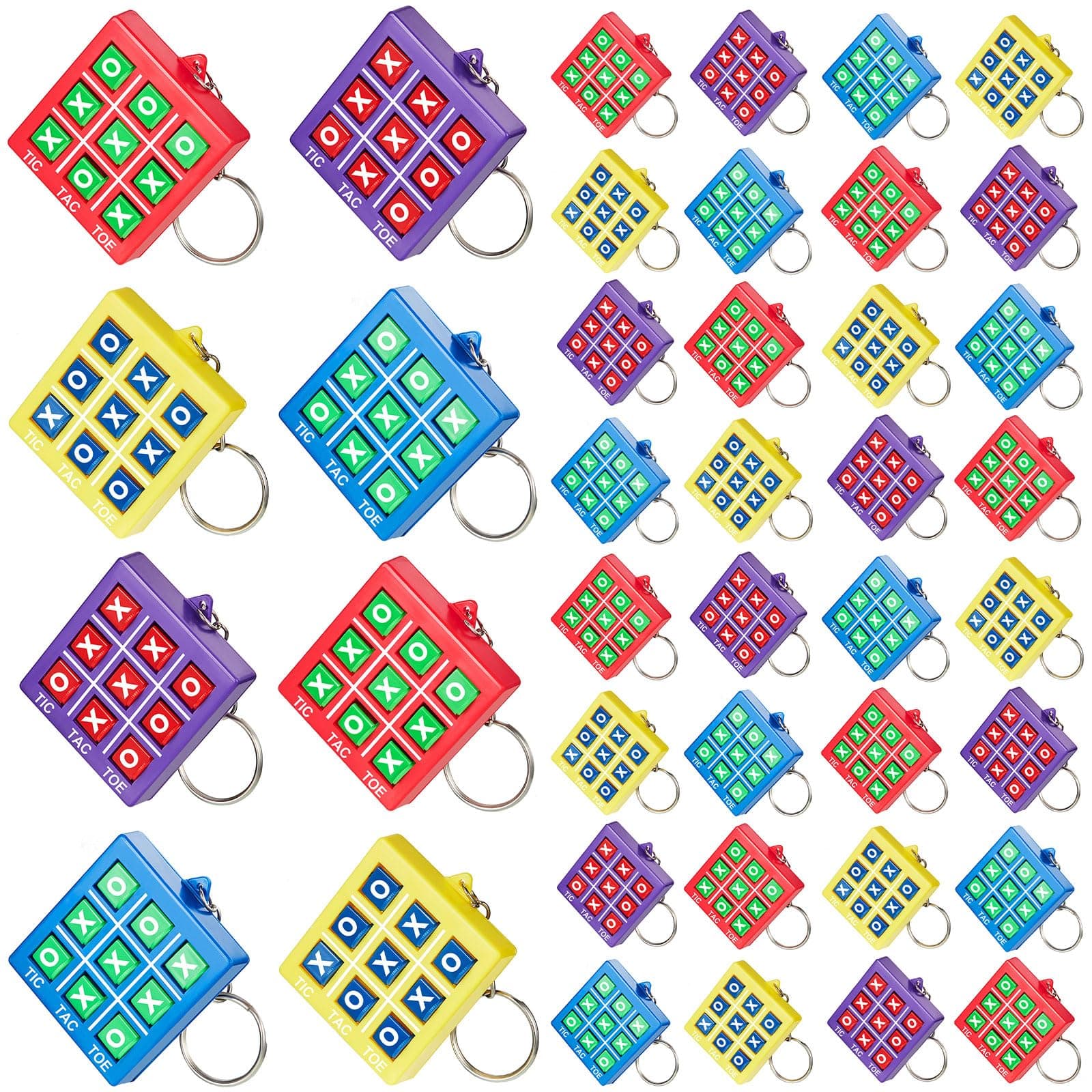 Hicarer Tic Tac Toe Keychain for Kids Ages 8-12 Party Favors Plastic Keyholders Game for Goodie Bags Mini Backpack Valentines Birthday Party(Red, Blue, Yellow, Purple,16 Pcs) Red, Blue, Yellow, Purple 16