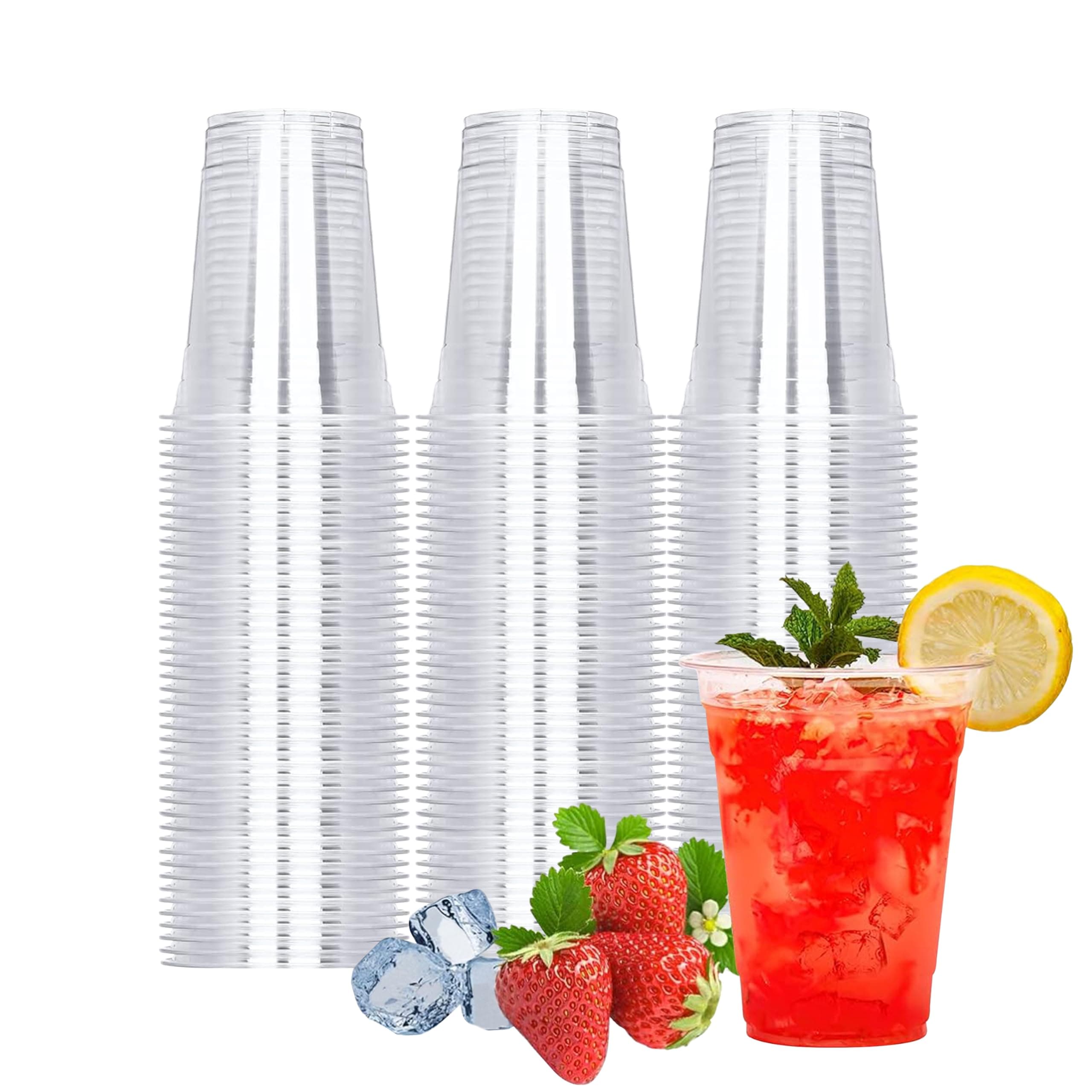 TashiBox 100 Count - 16 Ounce Plastic Cups, Ice Coffee Cups To Go - Crystal Clear PET Party Cups 16 Ounces