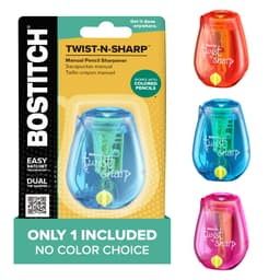 Bostitch Office Pencil Sharpener, One Assorted Color, Twist-n-Sharp, Kids & Colored Pencils, (PS1-ADJ) Single Assorted