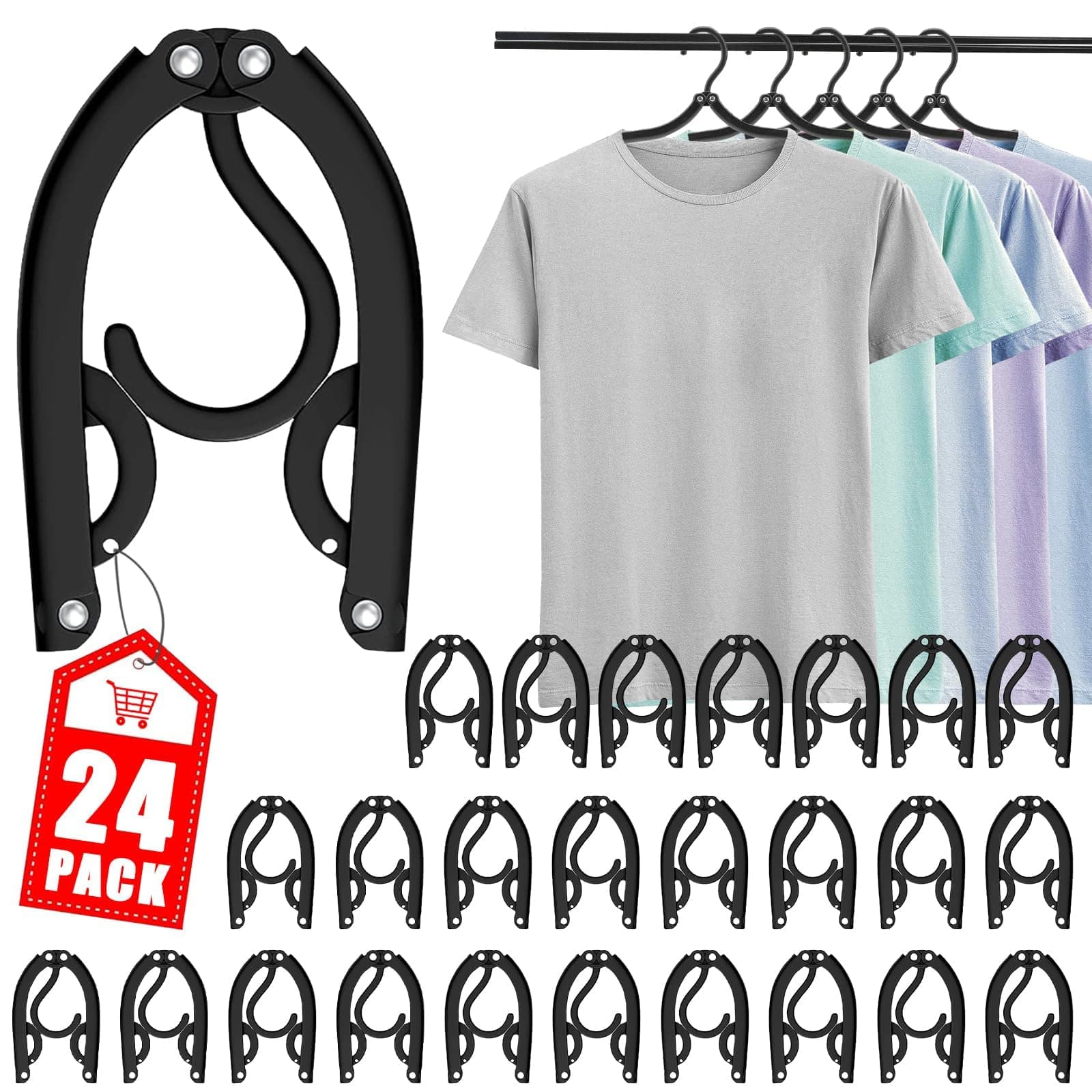 24 Pcs Travel Hangers Cruise Essentials 2025 Portable Folding Clothes Hangers Travel Accessories Foldable Clothes Drying Rack (Black)