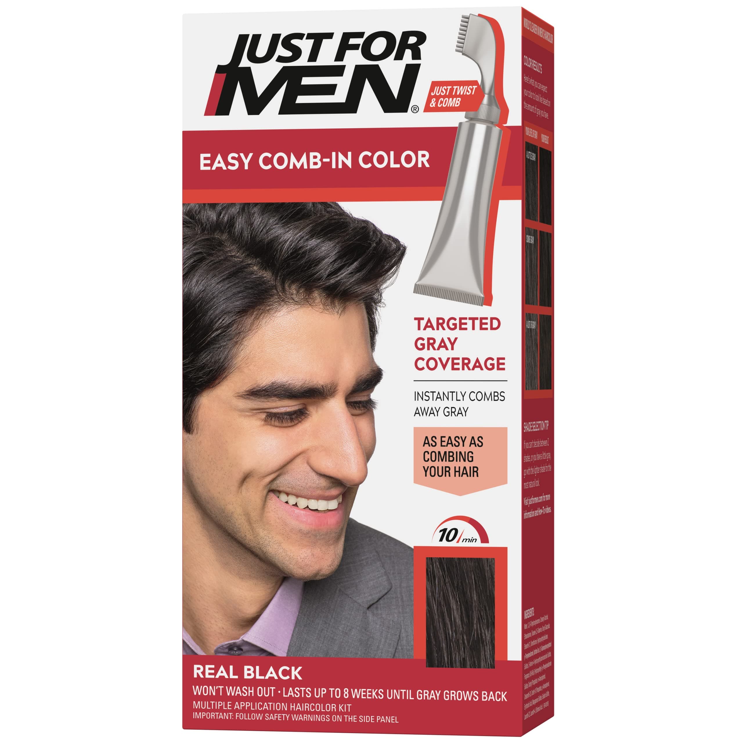 Just For Men Easy Comb-In Color Mens Hair Dye, Easy No Mix Application with Comb Applicator - Real Black, A-55, Pack of 1 Real Black A-55 1 Count (Pack of 1)