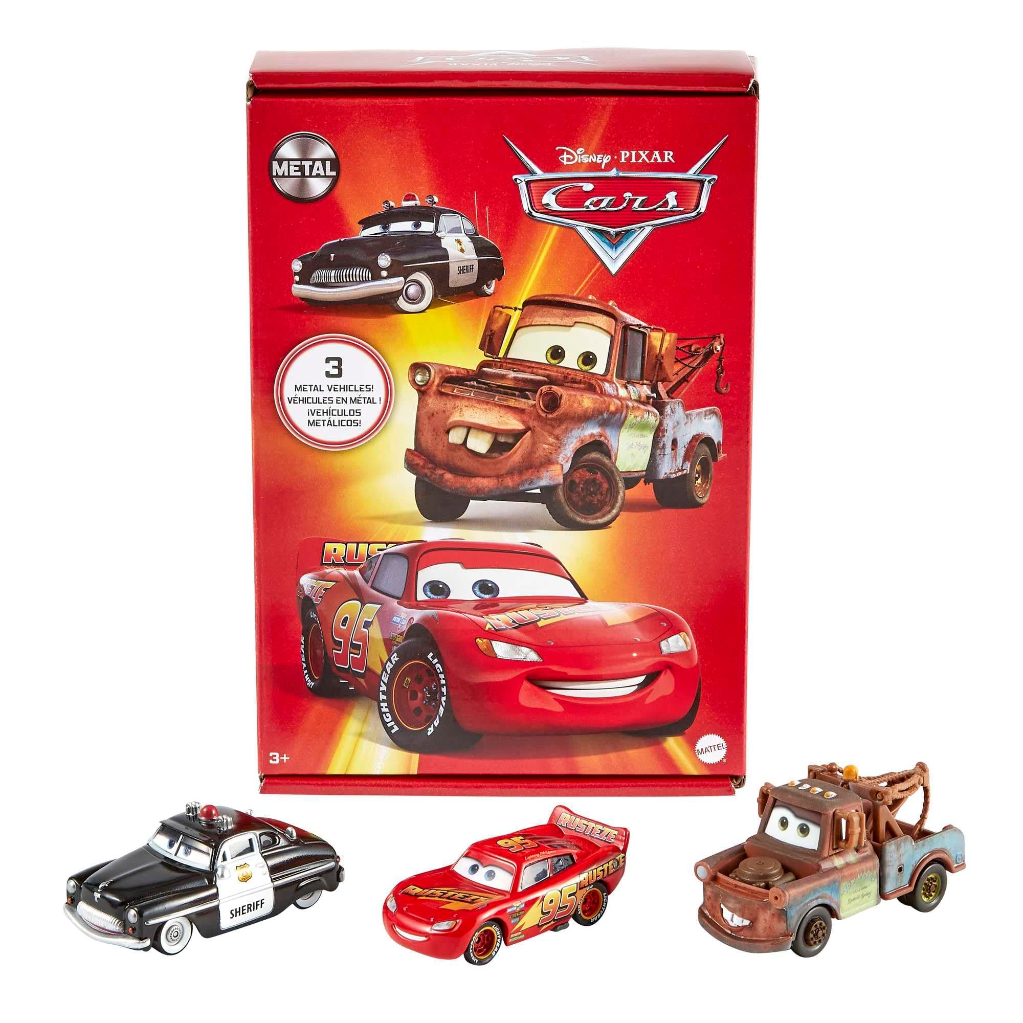 Mattel Disney and Pixar Cars Toys, Radiator Springs 3-Pack of Die-cast Toy Cars & Trucks with Lightning McQueen, Mater & Sheriff Multicolor 3-Pack