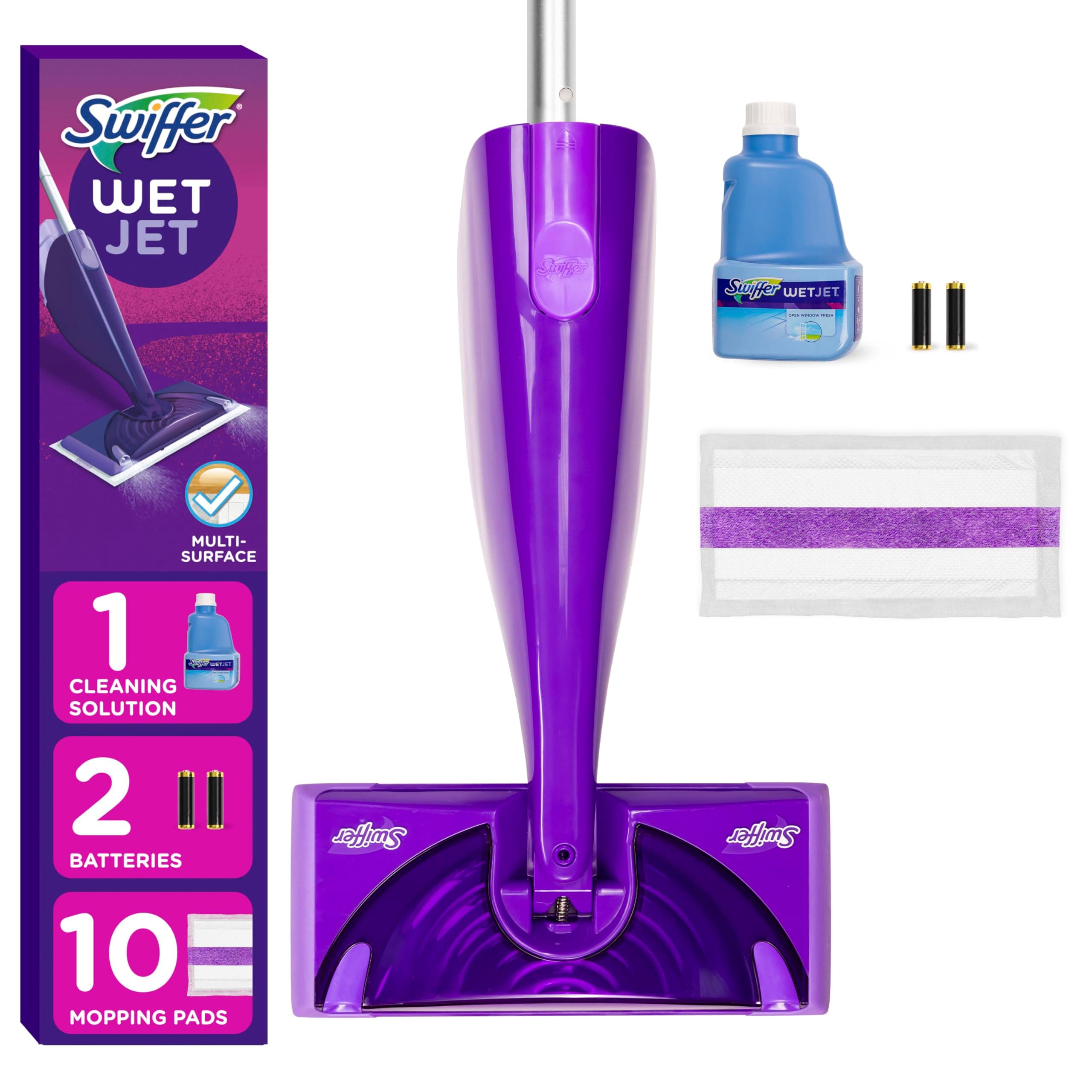 Swiffer WetJet Hardwood and Floor Spray Mop Cleaner Starter Kit, Includes: 1 Power Mop, 10 Pads, Cleaning Solution, Batteries 1 Kit Cleaner Kit