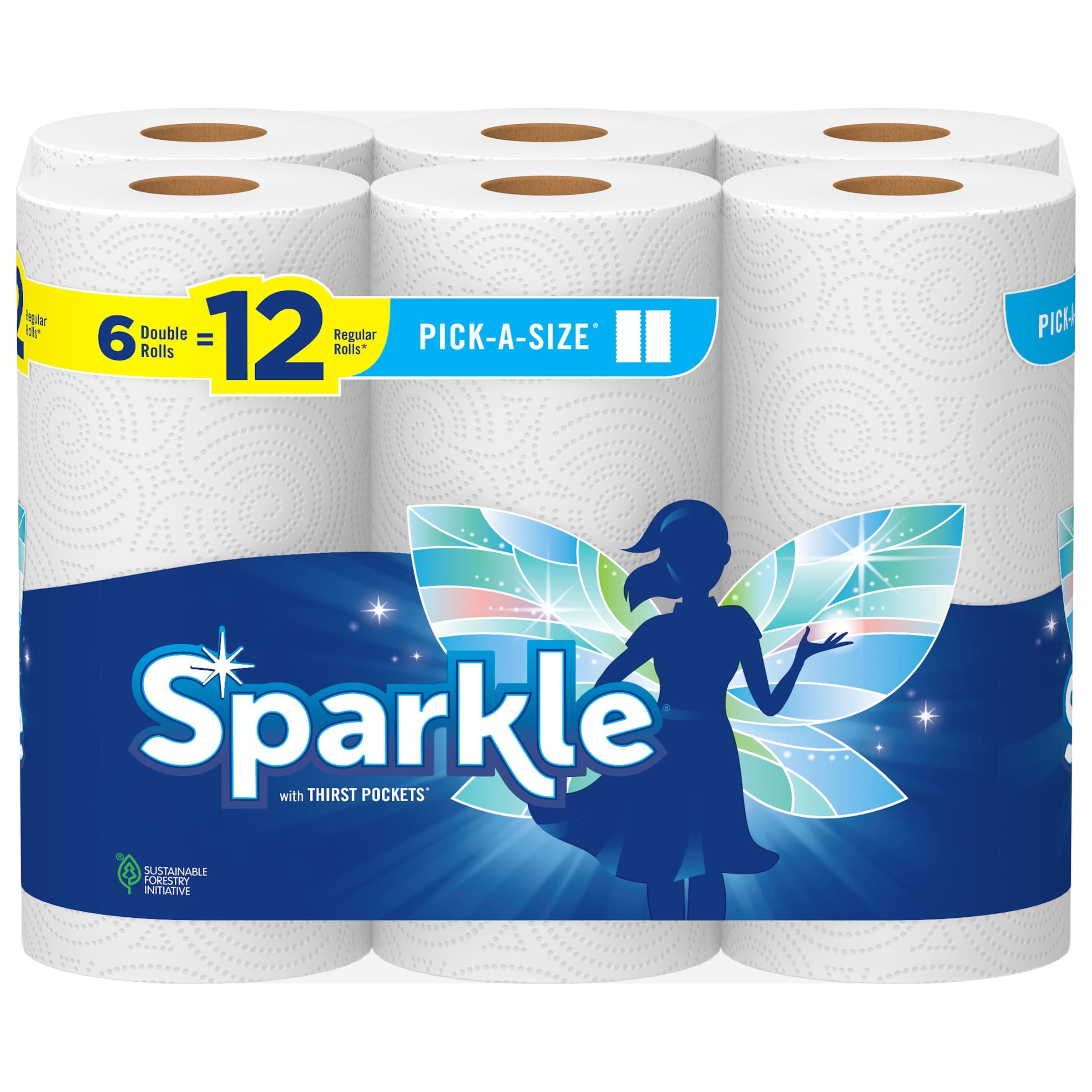 Sparkle Pick-A-Size Paper Towels, 6 Double Rolls = 12 Regular Rolls, Everyday Value Paper Towel With Full And Half Sheets 110 sheet (6 Packs)