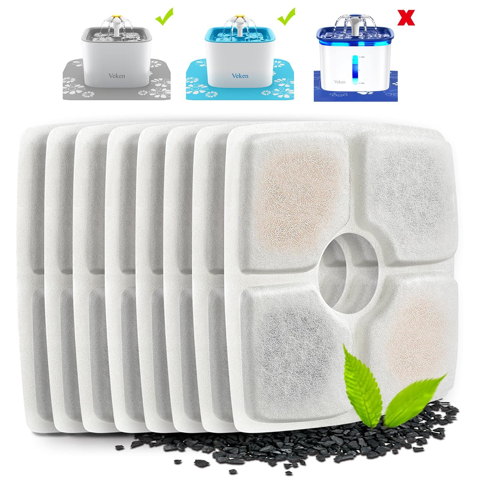Veken 8 Pack Replacement Filters for 84oz/2.5L Automatic Pet Fountain Cat Water Fountain Dog Water Dispenser