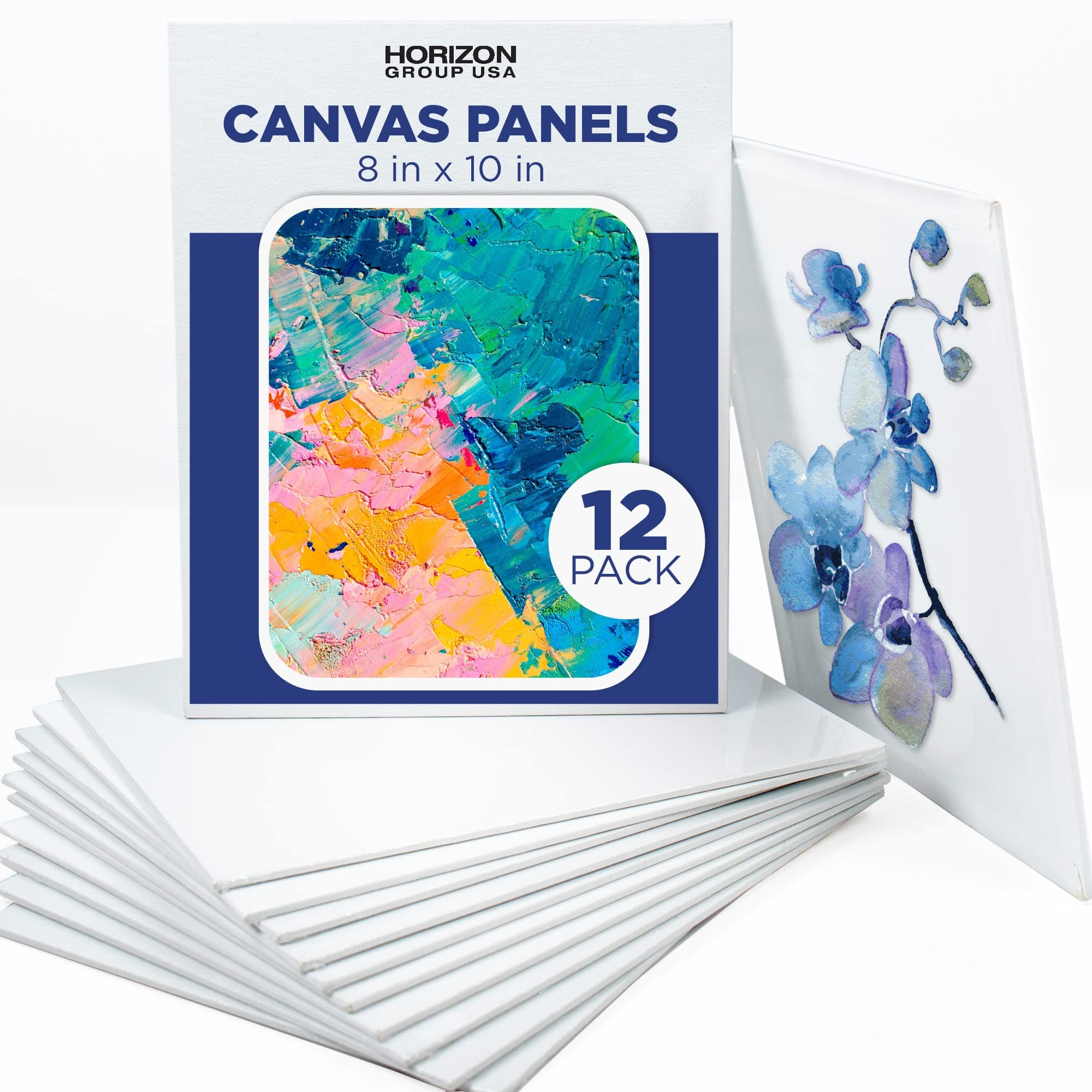 Horizon Group USA 8x10 Painting Panel Canvas Boards, Pack of 12, Multicolor Canvas Boards 8x10, Pack of 12