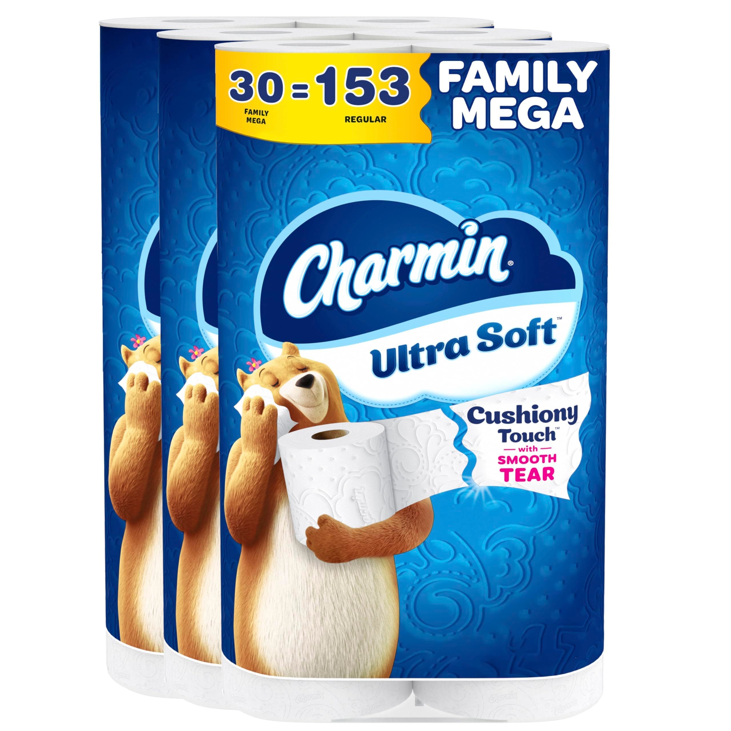 Charmin Ultra Soft Cushiony Touch Toilet Paper, 30 Family Mega Rolls = 153 Regular Rolls Family Mega 288 sheet (Pack of 30)
