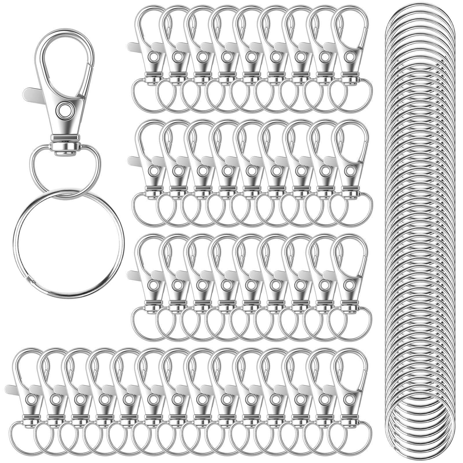100PCS Keychain Hooks with Key Rings,Metal Swivel Lobster Claw Clasps, for Keychain Clip Lanyard, Jewelry Making, Crafts (Silver)
