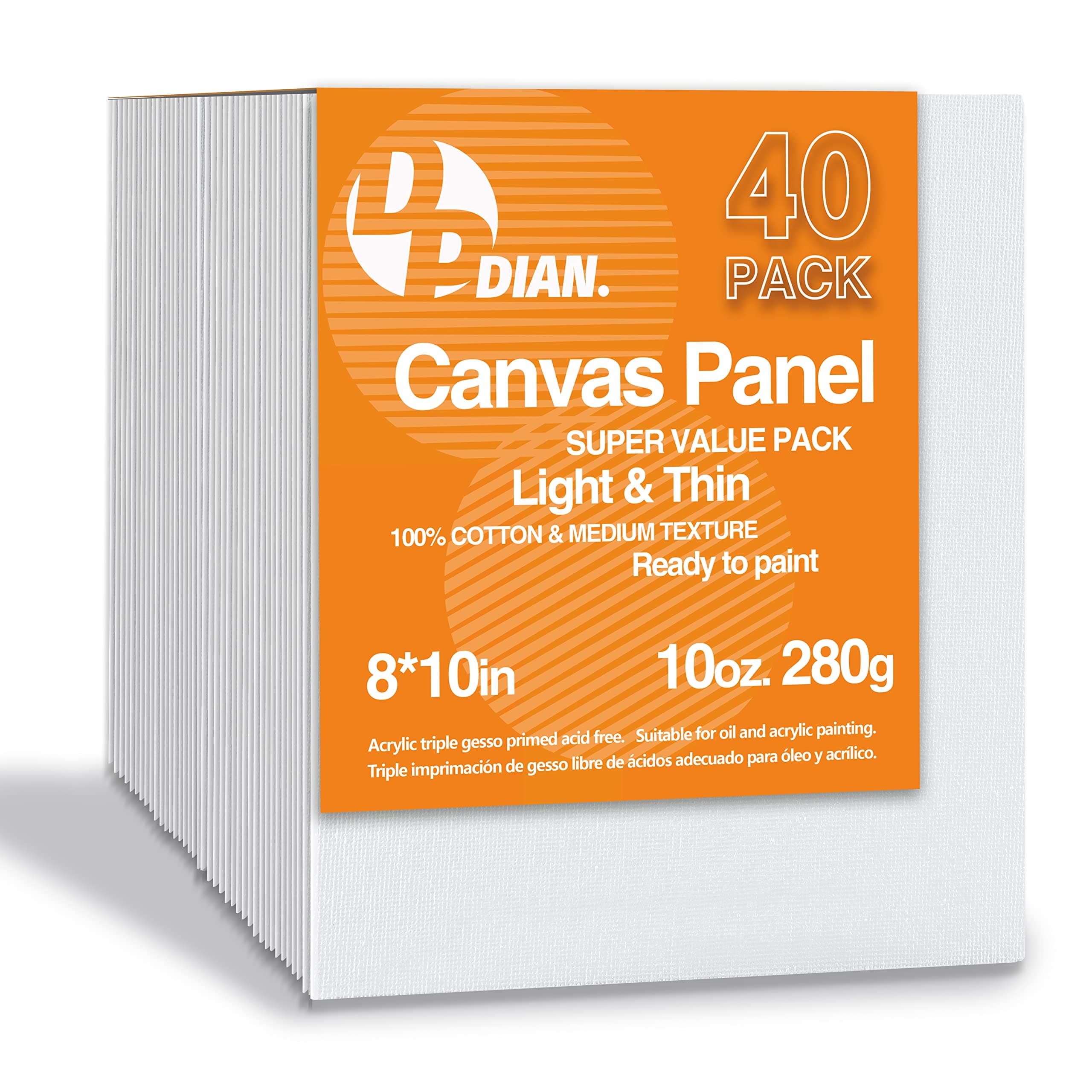 Canvas Boards for Painting 40 Pack, 8 inch x 10 inch Super Value Pack, Artist Canvas Panels for Oil & Acrylic Painting 8"x10" 40