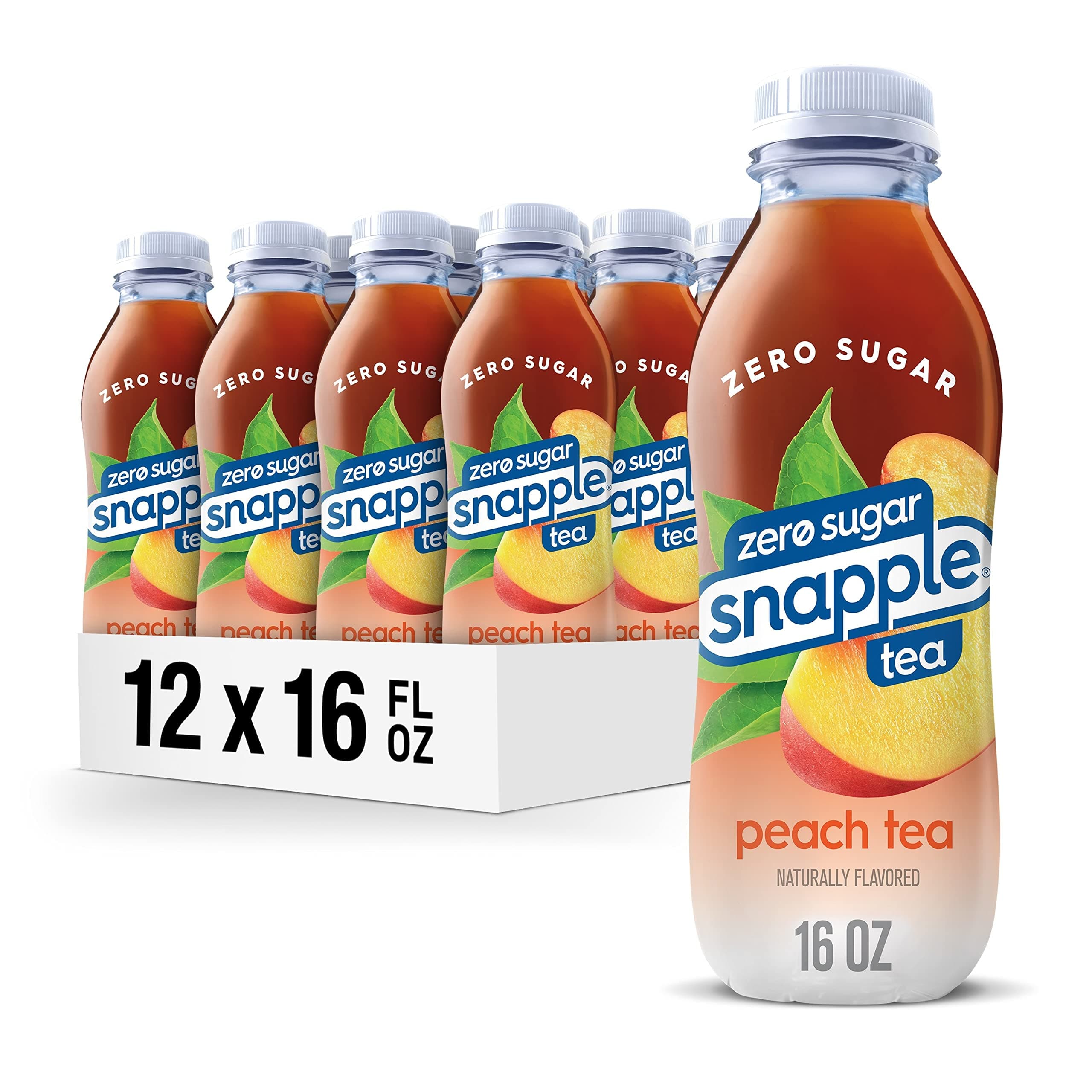 Snapple Zero Sugar Peach Tea, 16 fl oz recycled plastic bottle (Pack of 12) Zero Sugar Peach 16 Fl Oz (Pack of 12)