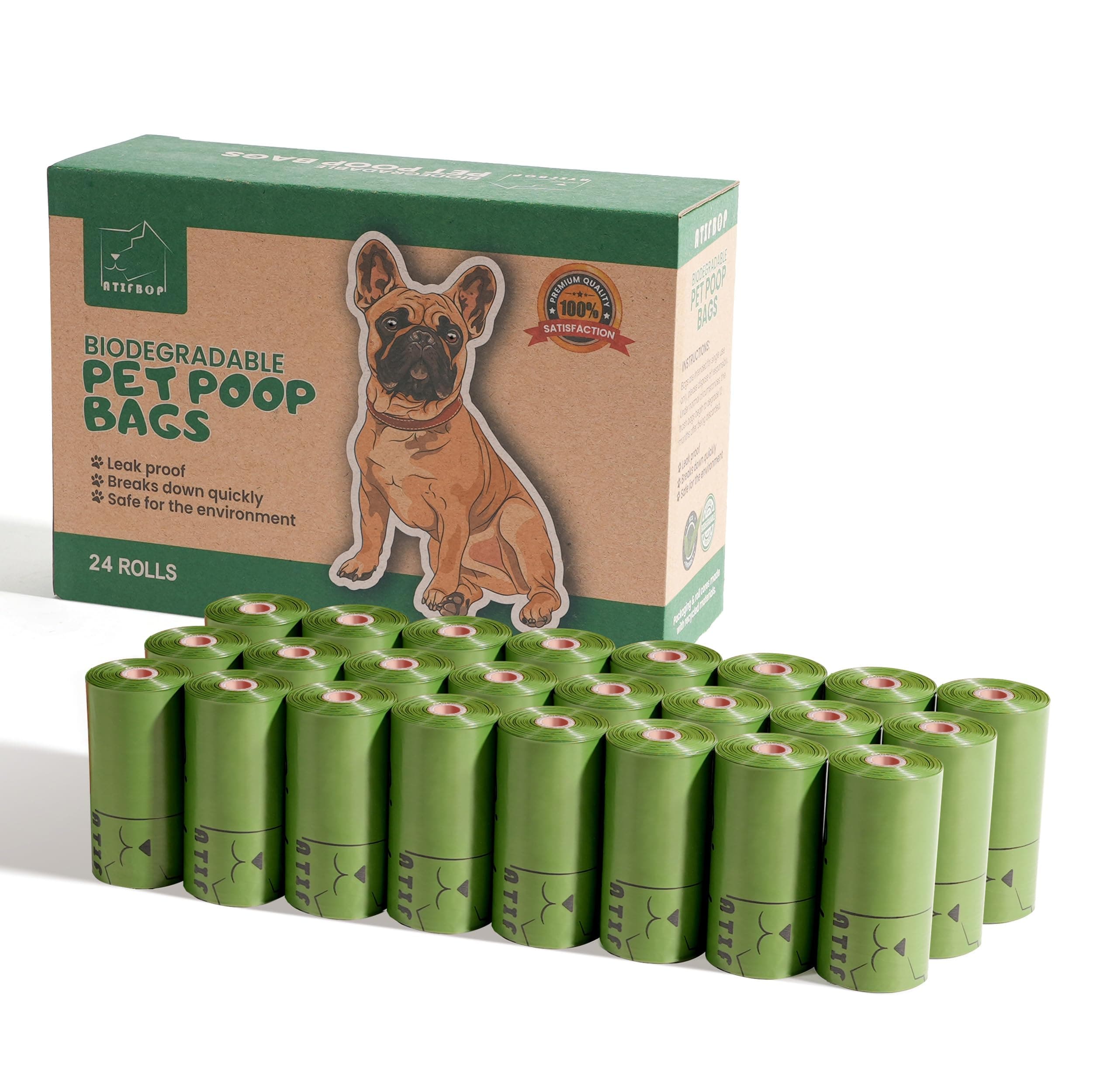 ATIFBOP Biodegradable Dog Poop Bags Rolls 360 Count Scented, Leak Proof and Extra Thick Waste Bag Refill (Scented) 360 Count (Pack of 1)
