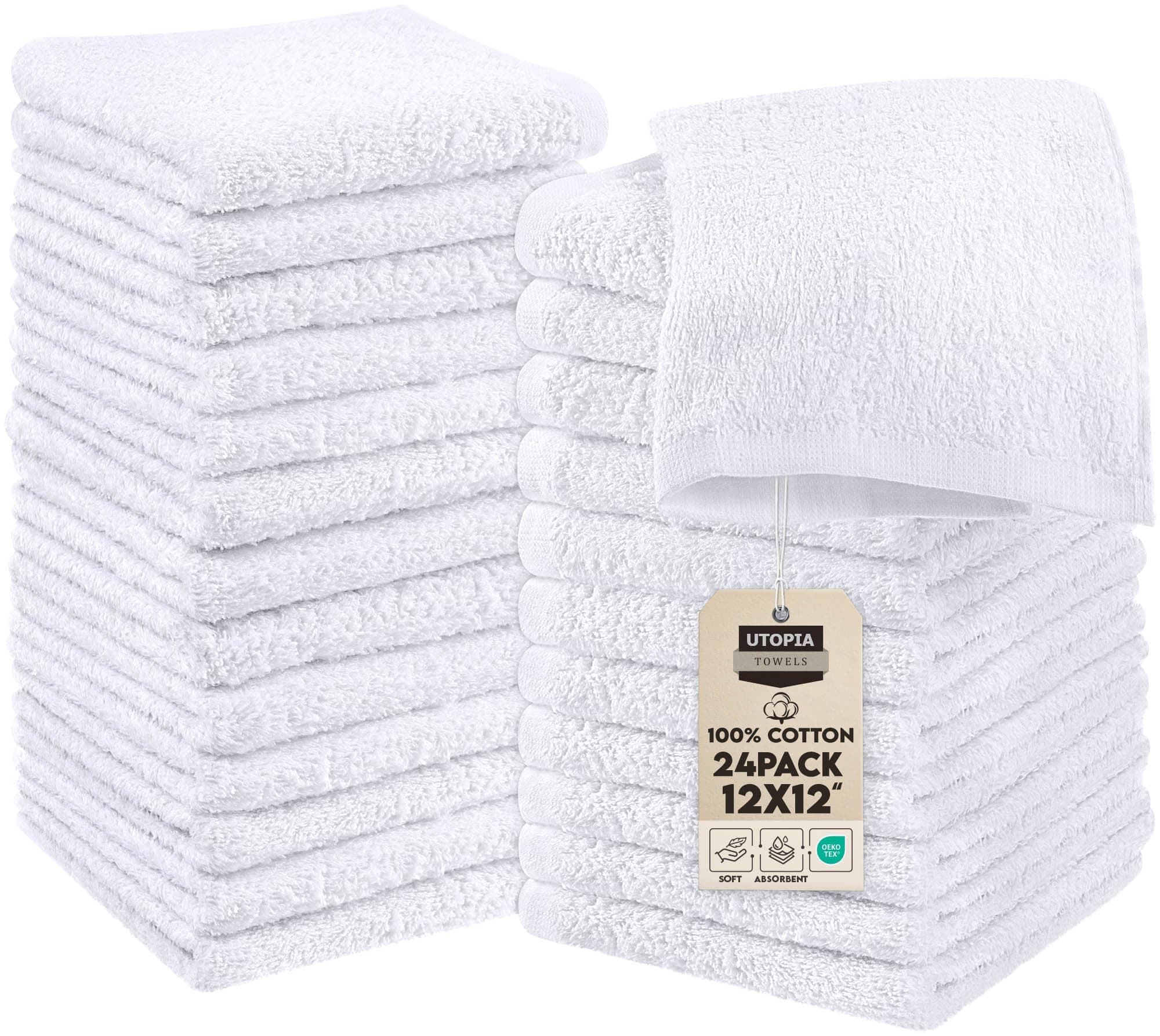 Utopia Towels 24 Pack Cotton Washcloths Set, 100% Ring Spun Cotton, Premium Quality Flannel Face Cloths, Highly Absorbent and Soft Feel Fingertip Towels, White White 24