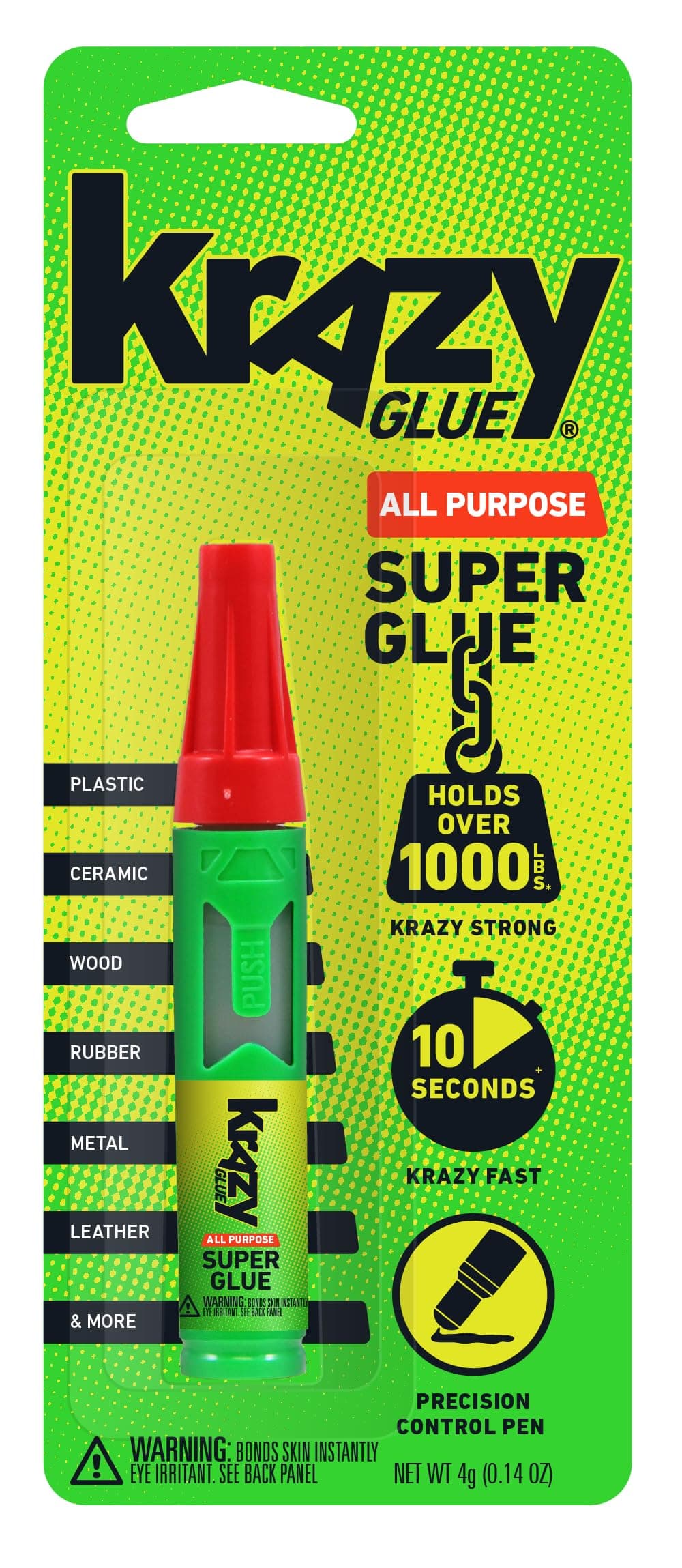 Krazy Glue All Purpose Precision Control Superglue Pen (4g), Clear, Fast-Drying Adhesive, One-Drop Applicator for Plastic, Ceramic, Wood, Rubber, Metal, Leather & More 1 Count