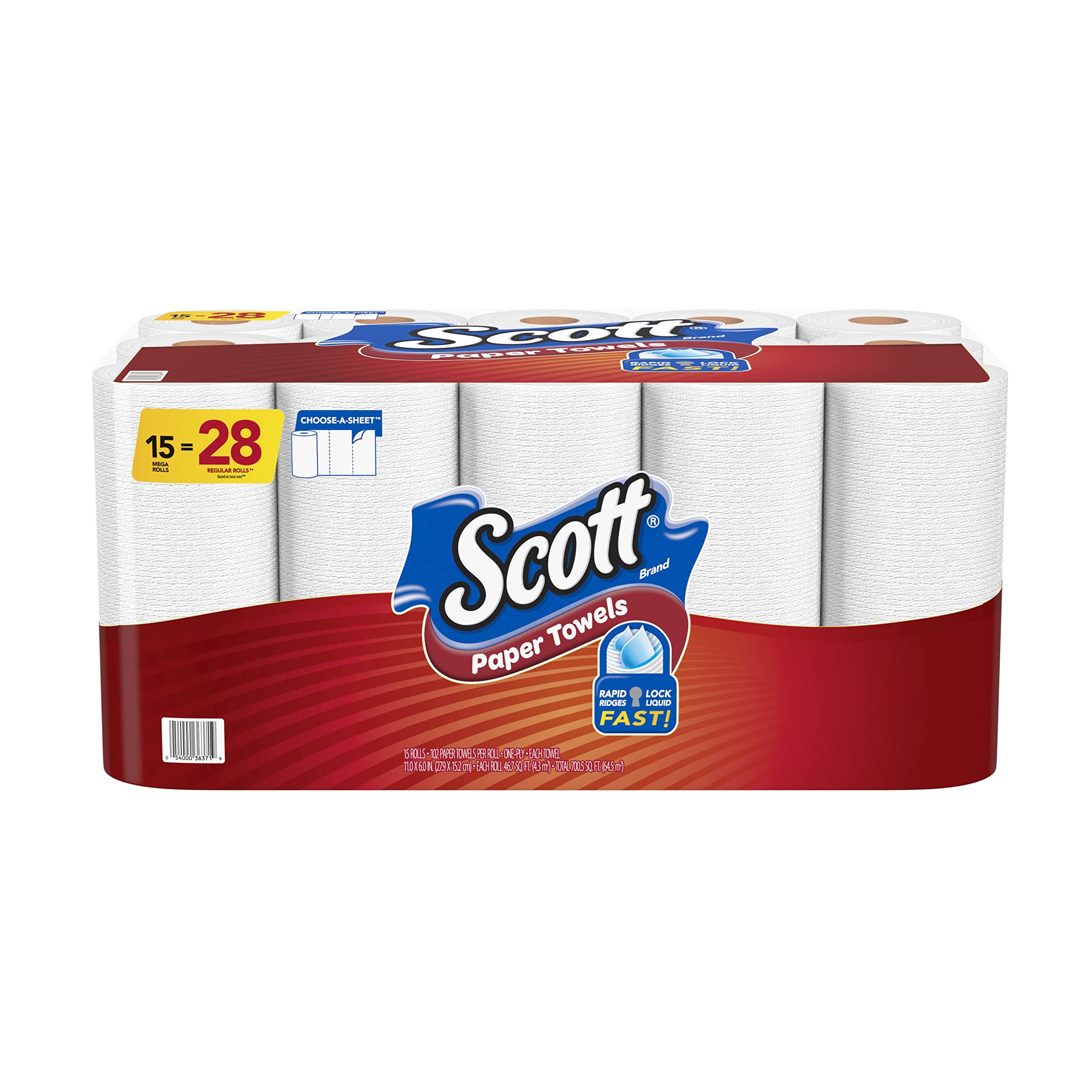 Scott Paper Towels, Choose-A-Sheet - 30 Mega Rolls = 56 Regular Rolls (102 Sheets Per Roll), 15 Count (Pack of 2) 102 Sheet (Pack of 30) White