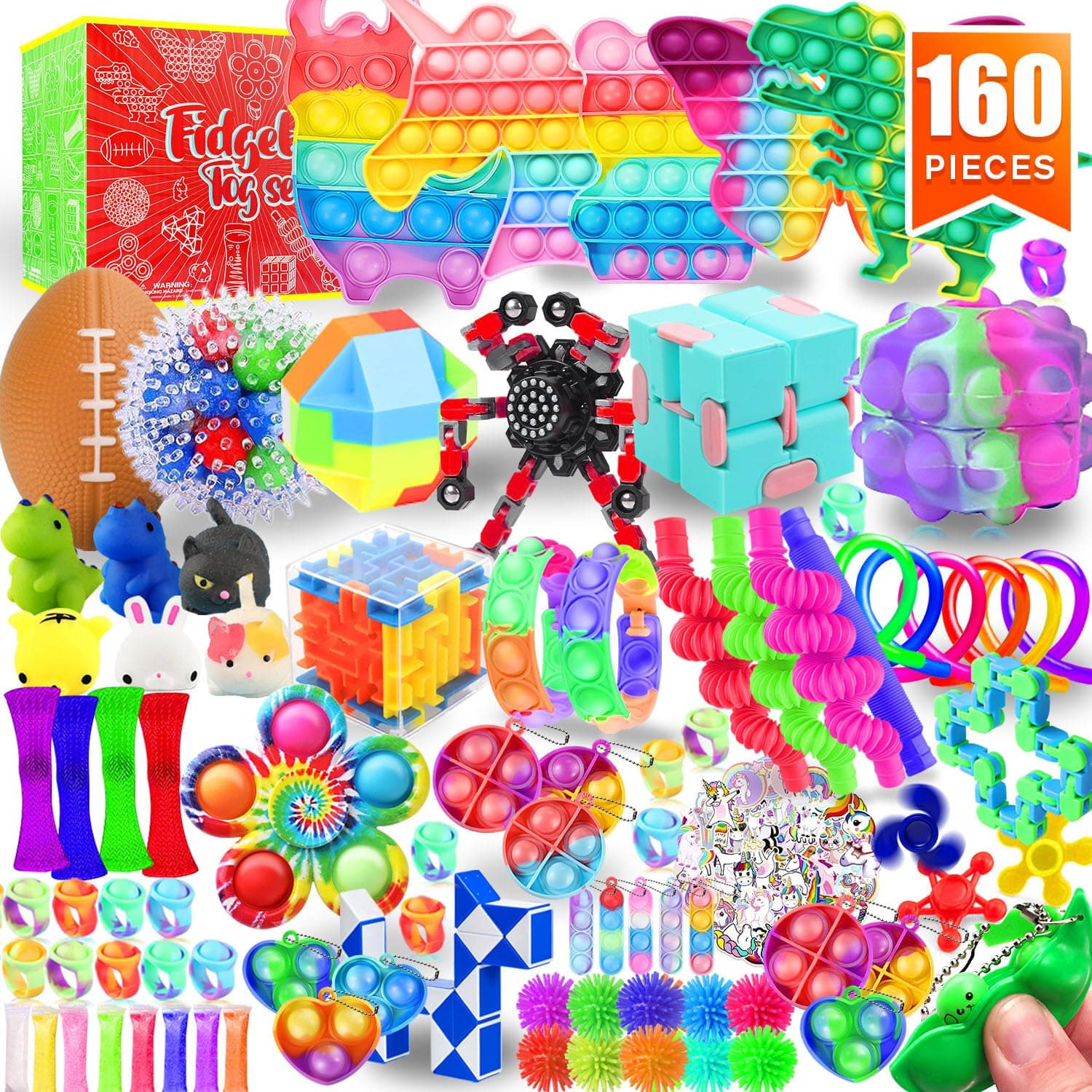Fidget Toys Set, 160 Pack Sensory Toys Party Favors Kids Autism Autistic Children, Classroom Treasure Box Chest Prizes Pinata Stuffer Gifts Small Mini Bulk Toy Carnival ADHD