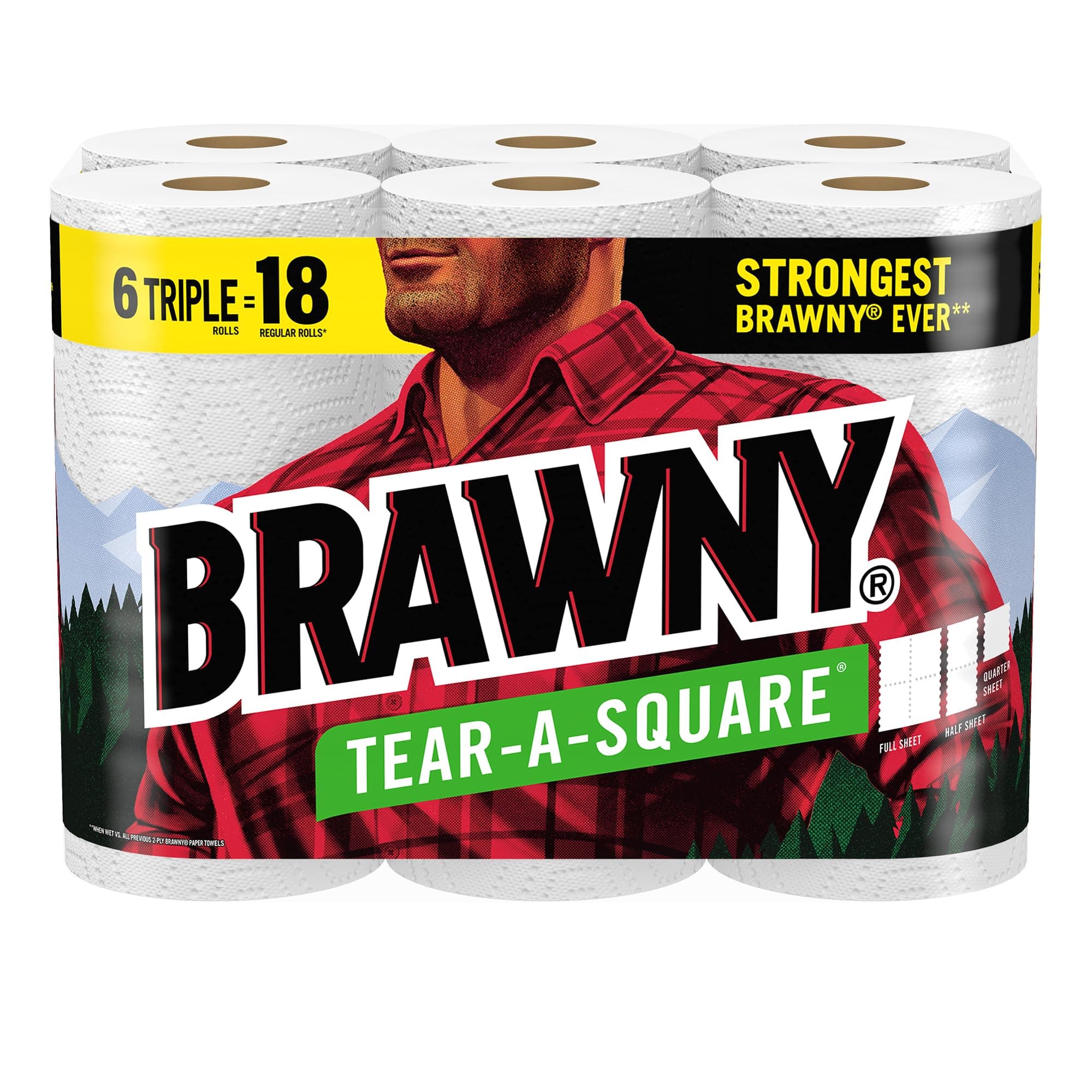 Brawny® Tear-A-Square® Paper Towels, 6 Triple Rolls = 18 Regular Rolls OLD