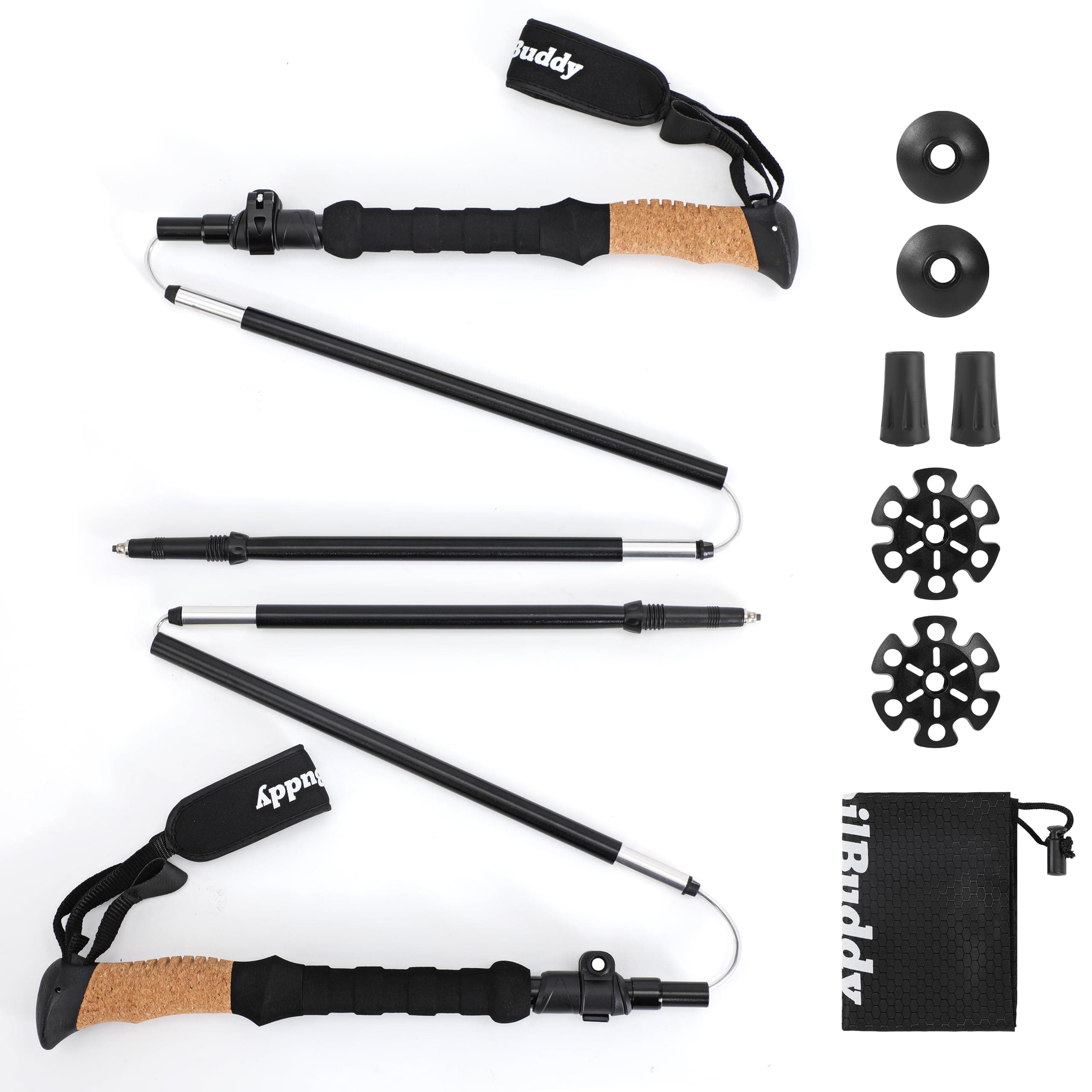 TrailBuddy Foldable Trekking Poles – Ultralight 7075 Aluminum, EVA & Cork Grip Collapsible Hiking Poles – Lightweight Adjustable Walking Sticks for Men, Women, Seniors & Travel Black