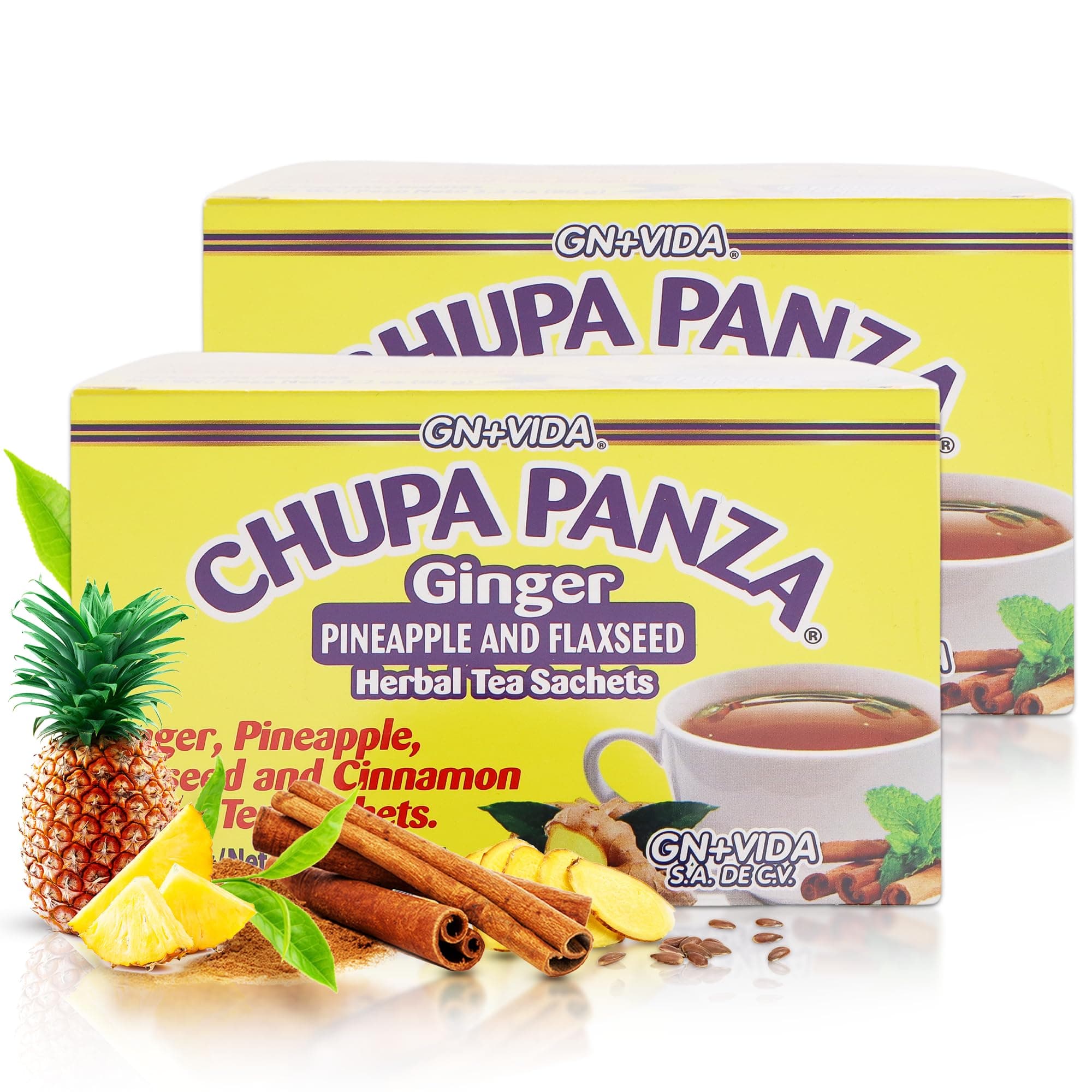 Tea CHUPA Panza, Tea Based ONGINGER Root, PINNEAPPLE, Flaxseed & Cinnamon (30 Tea Bags/0.10 oz Each) - SET OF 2 30 Count (Pack of 2)