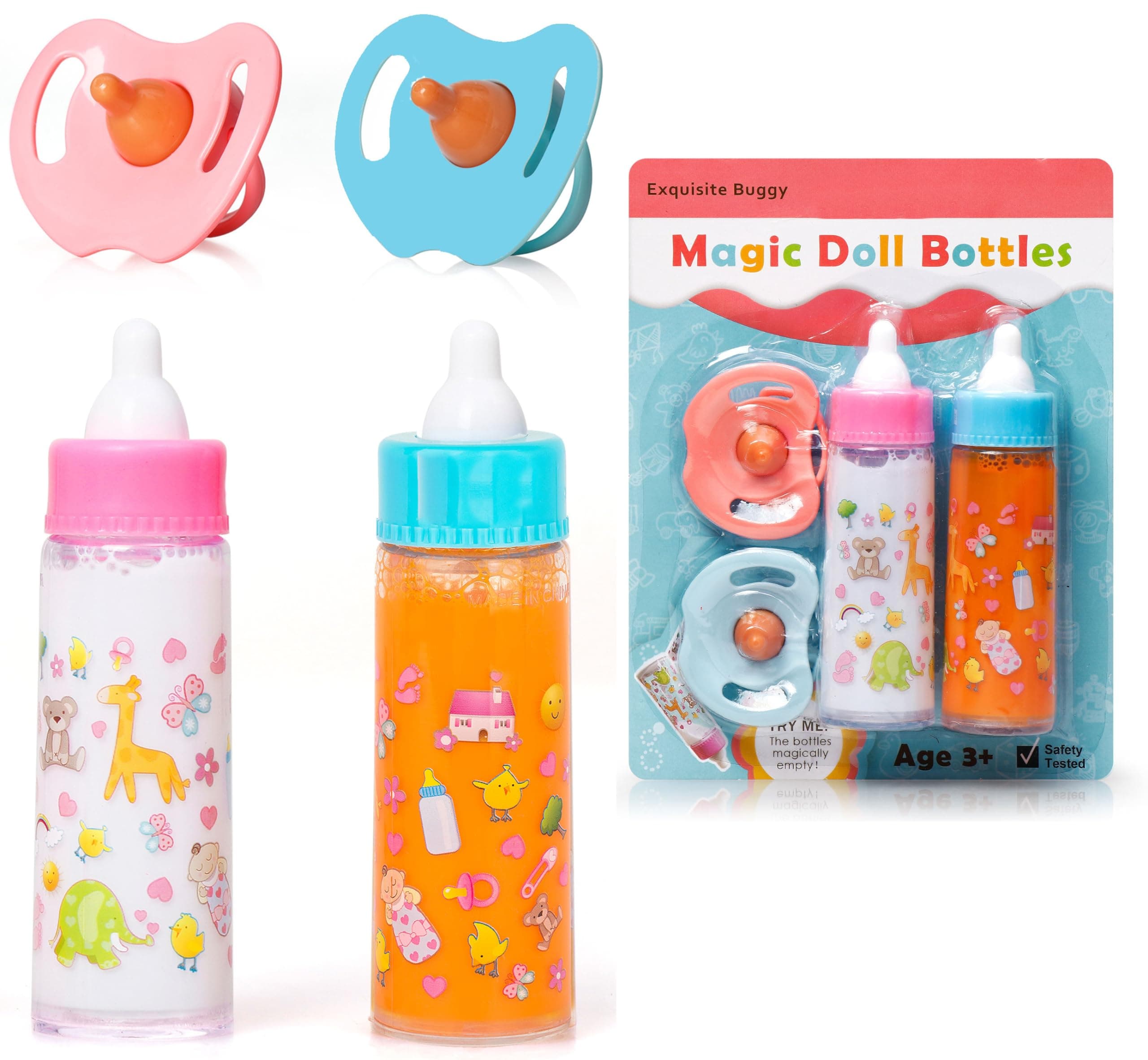 My Sweet Baby Disappearing Magic Bottles - Includes 1 Milk, 1 Juice Bottle with Pacifier for Baby Doll (Colorful)